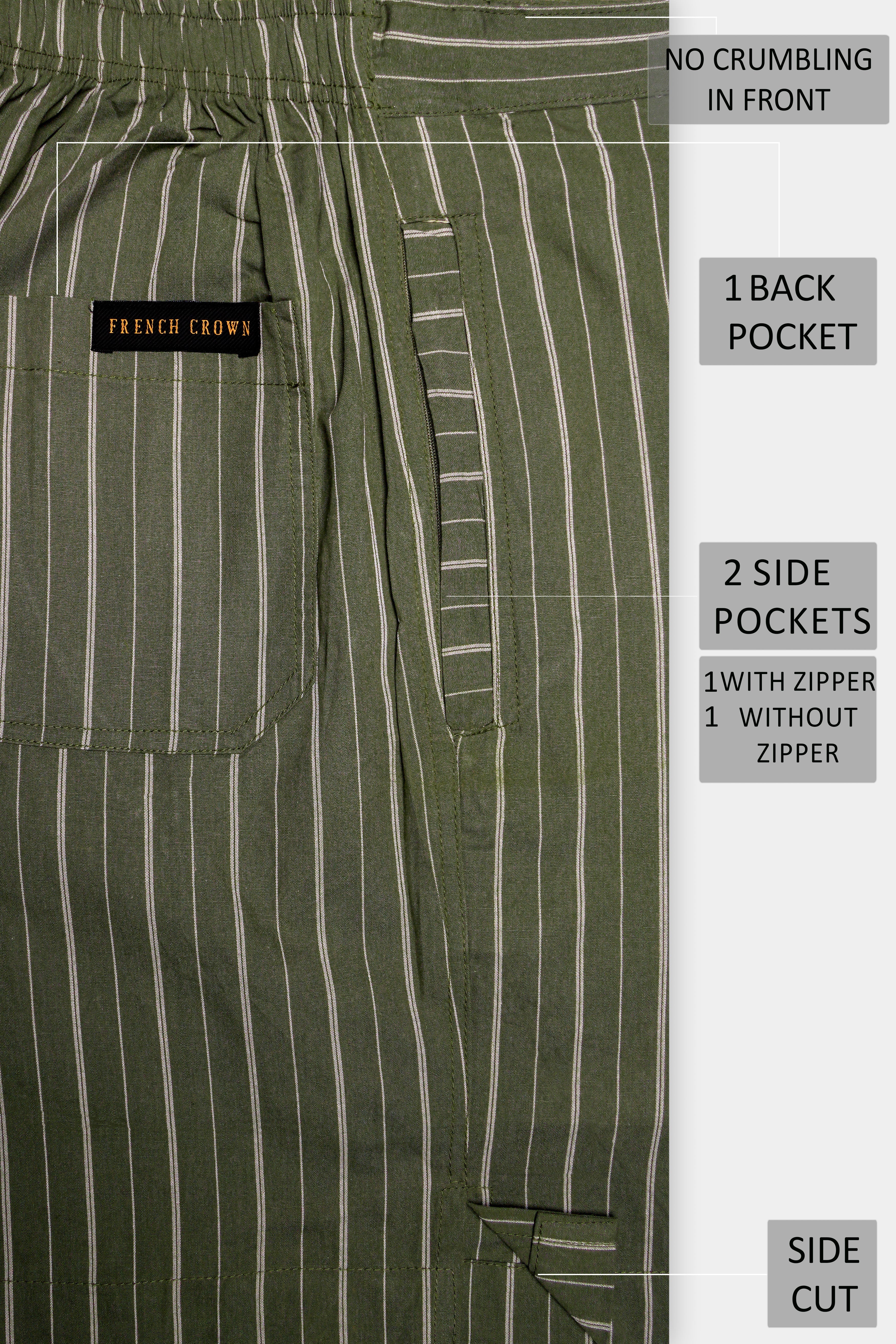 Beryl-Hemlock Green Striped Oxford Premium Cotton Shorts