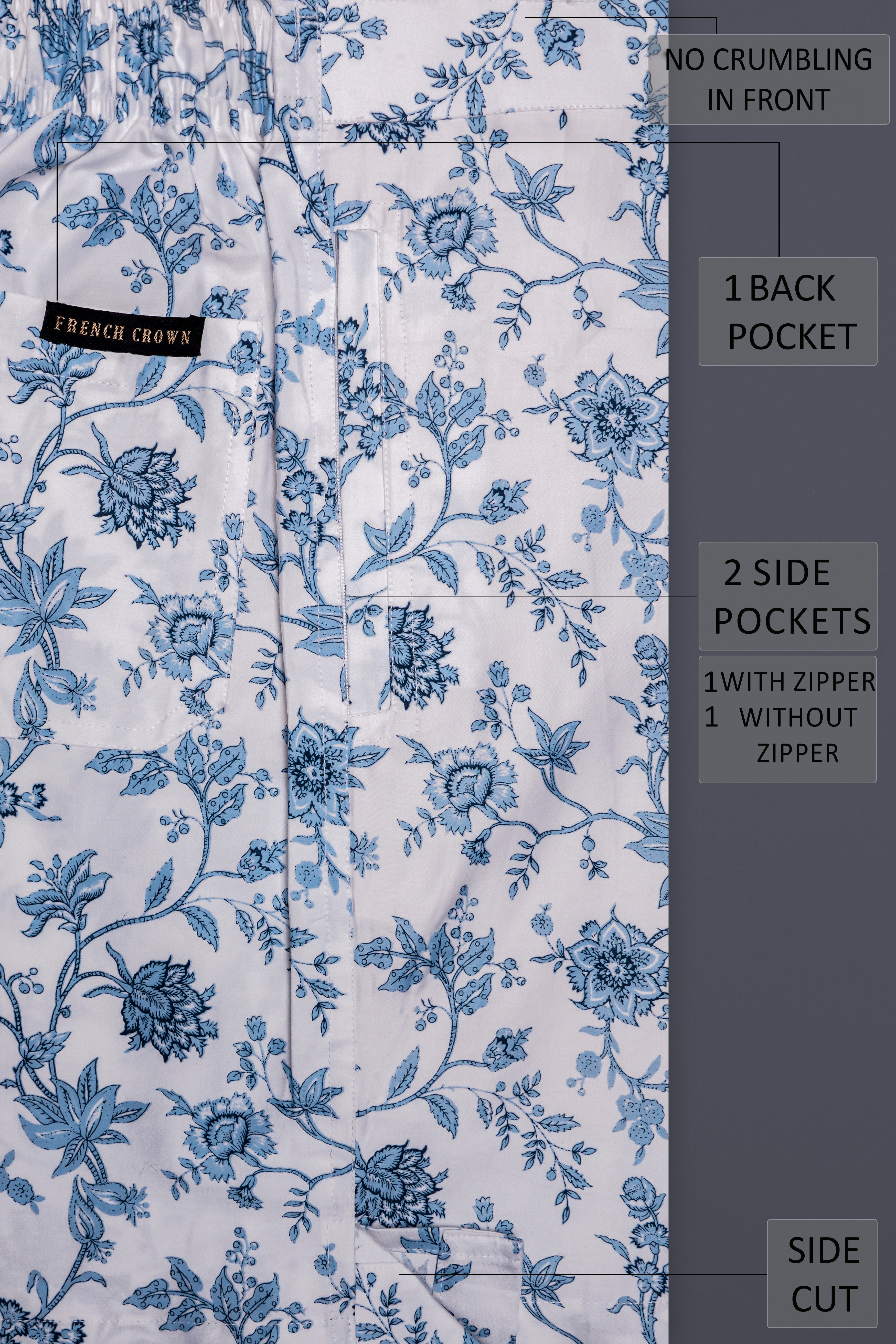 Alpine-Bright White And Lynch Blue Printed Subtle Sheen Super Soft Premium Cotton Shorts