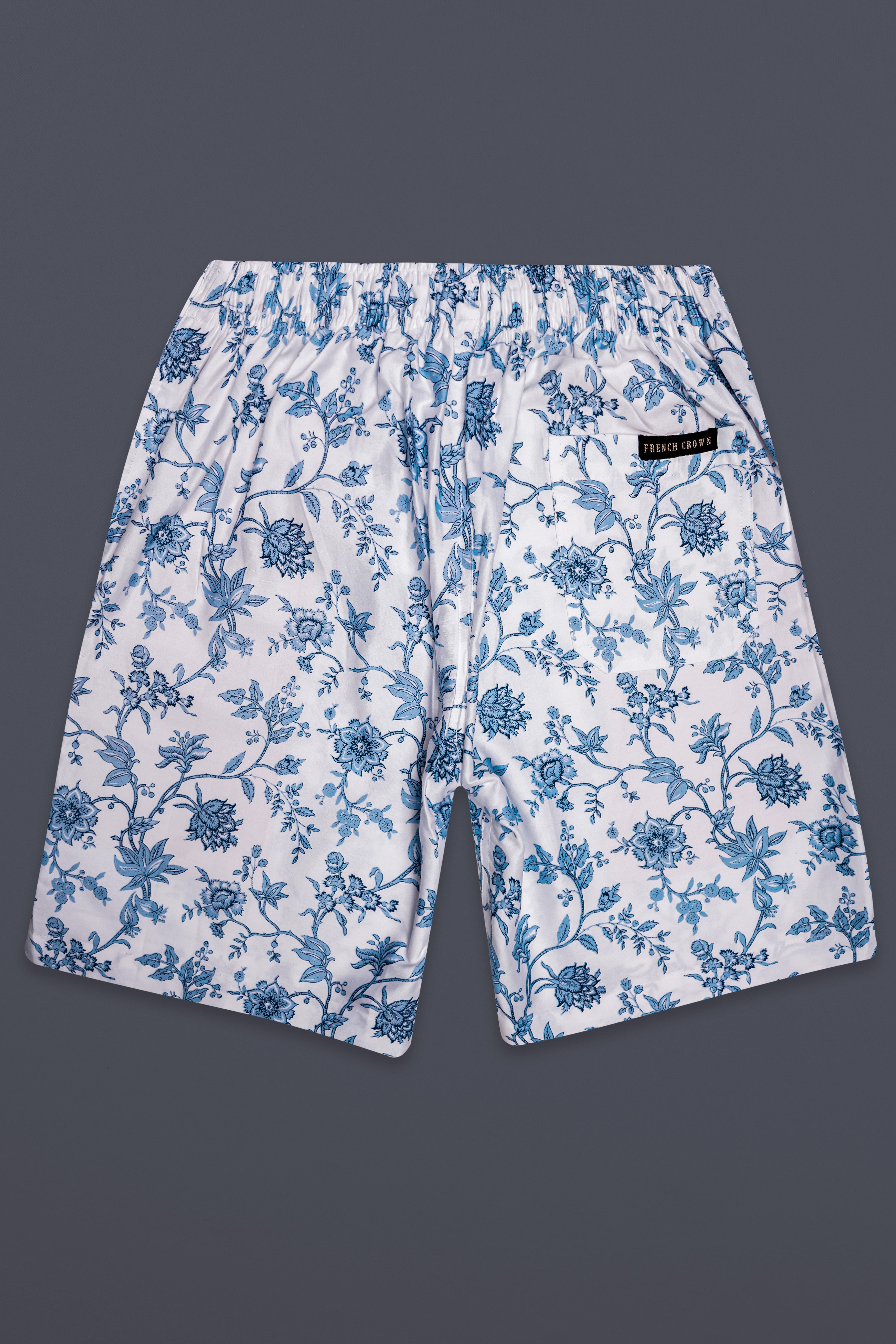 Alpine-Bright White And Lynch Blue Printed Subtle Sheen Super Soft Premium Cotton Shorts
