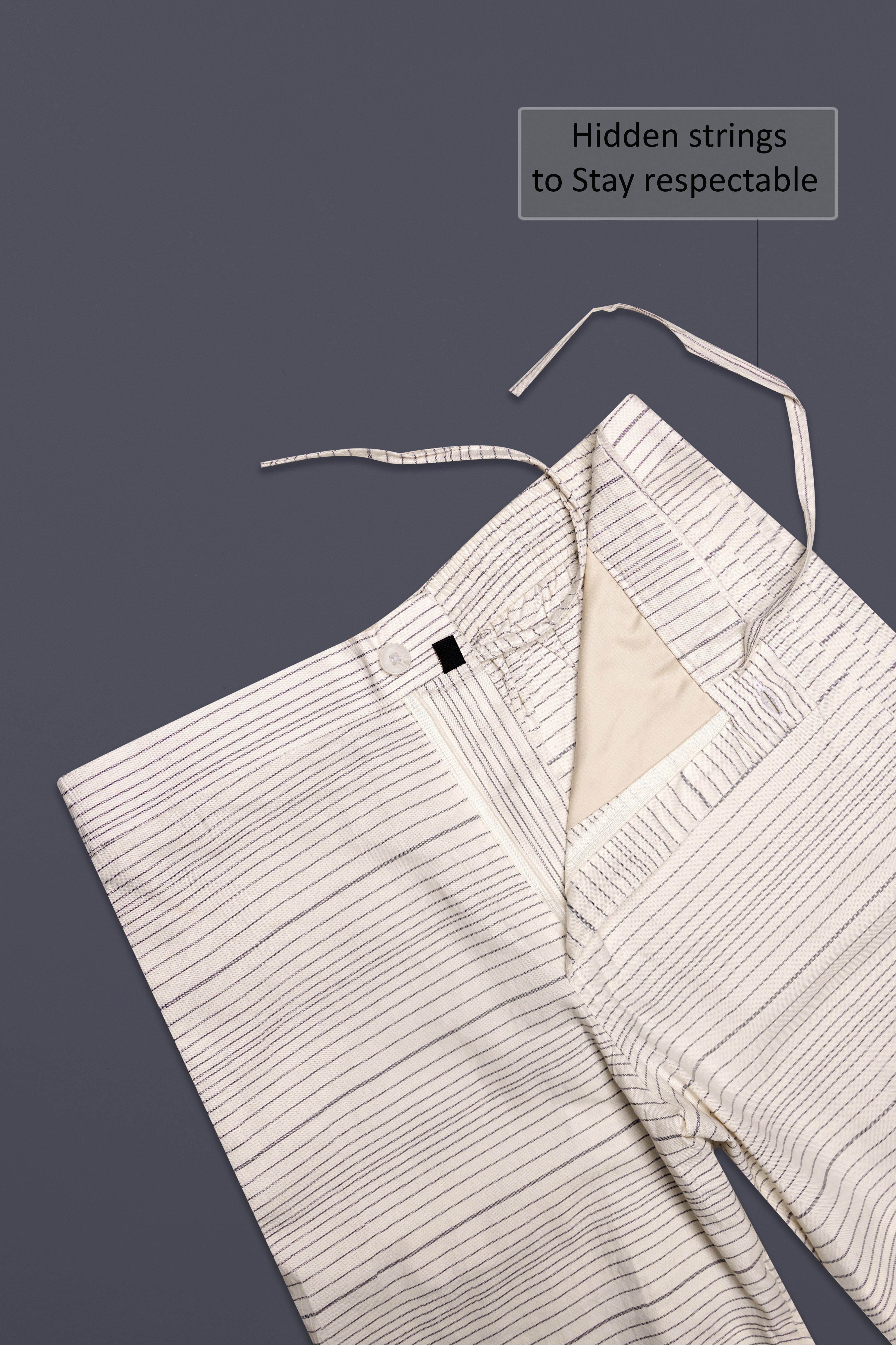 Oriel-Bizarre Cream Striped Oxford Premium Cotton Shorts