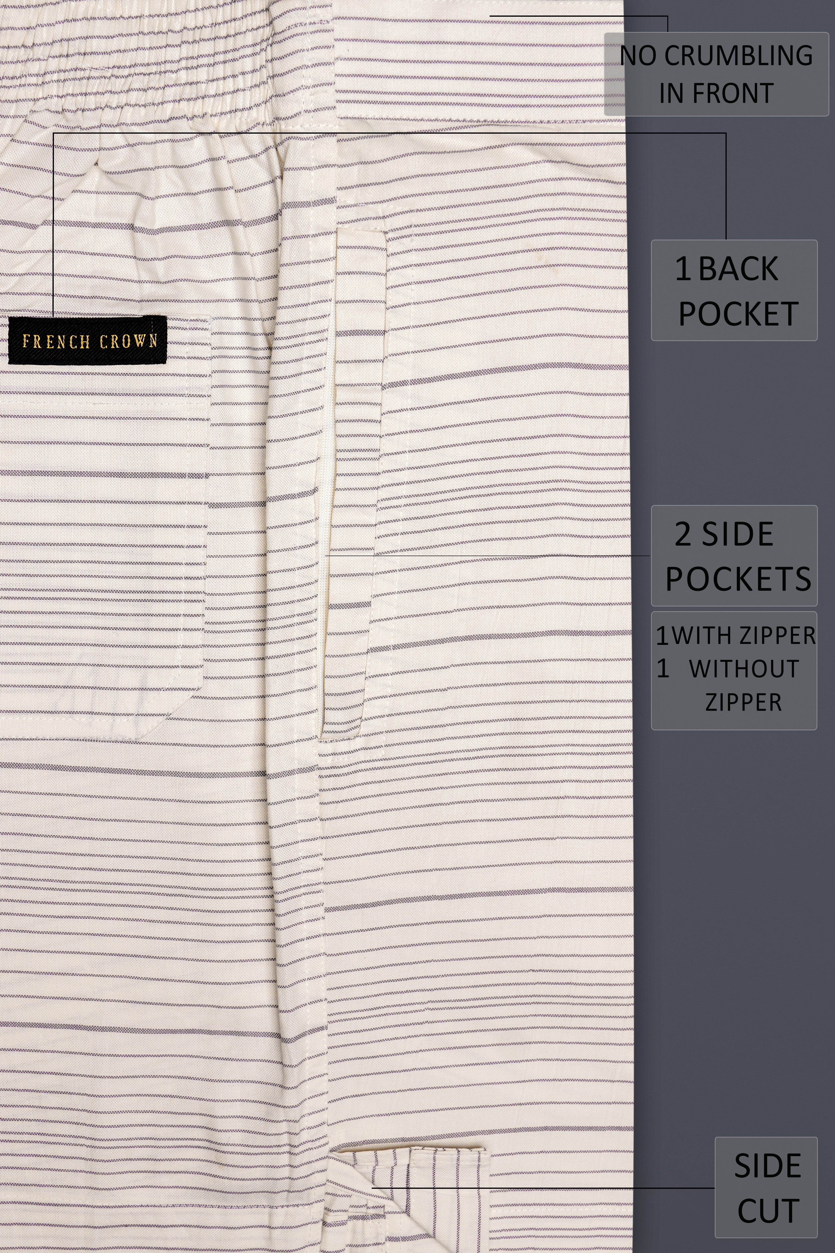 Oriel-Bizarre Cream Striped Oxford Premium Cotton Shorts