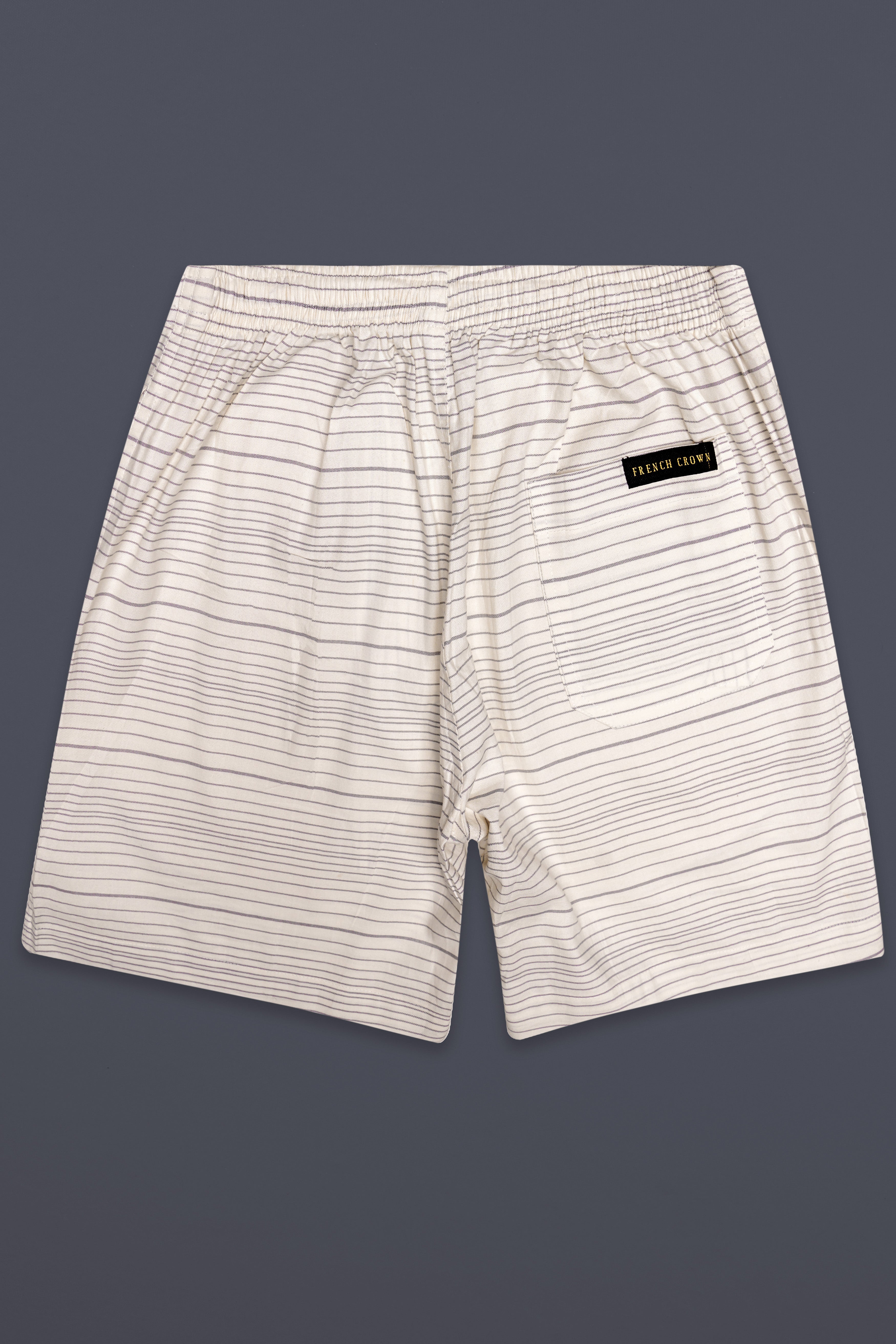 Oriel-Bizarre Cream Striped Oxford Premium Cotton Shorts