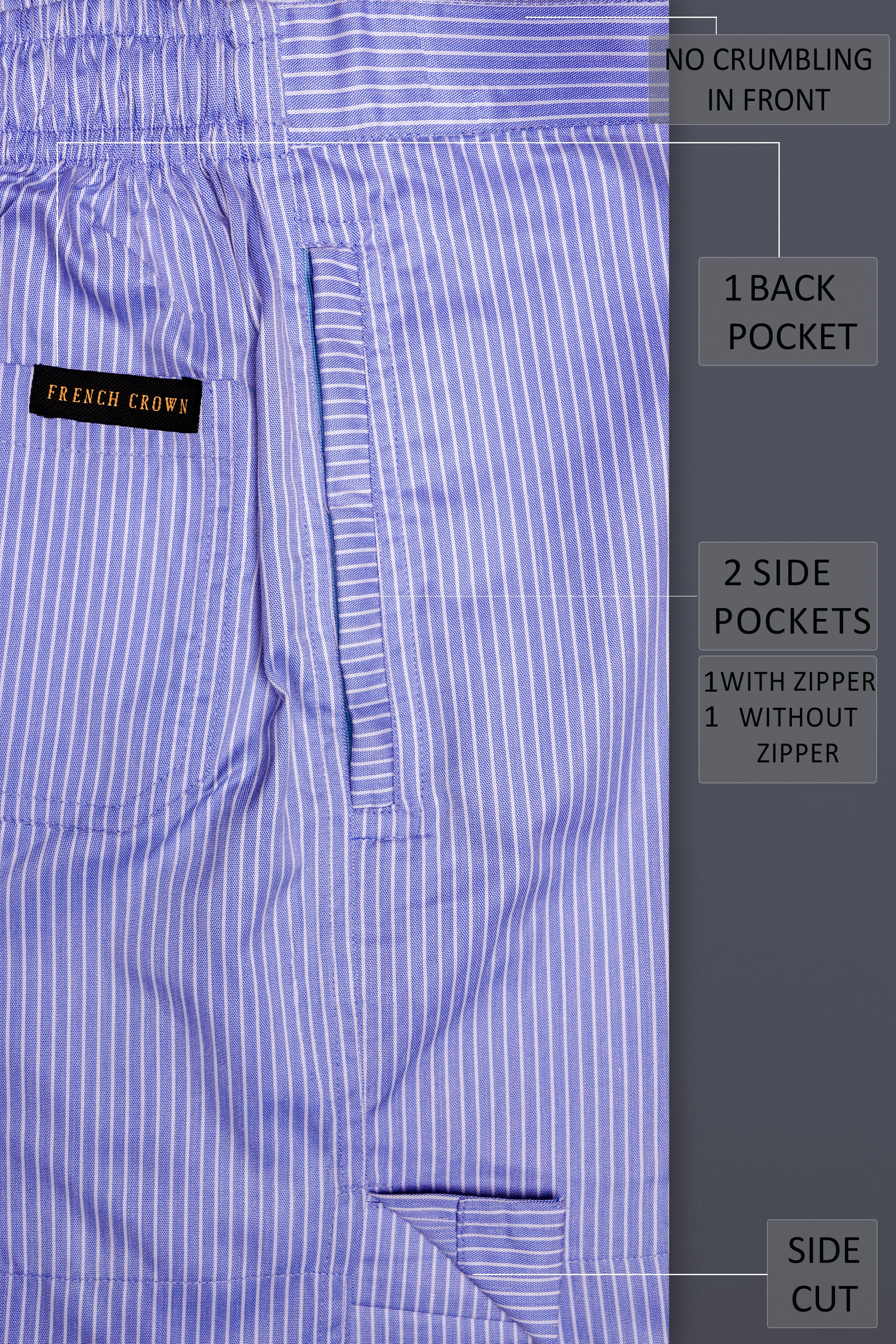 Noctis-Moonstone Blue Striped Dobby Textured Giza Cotton Shorts