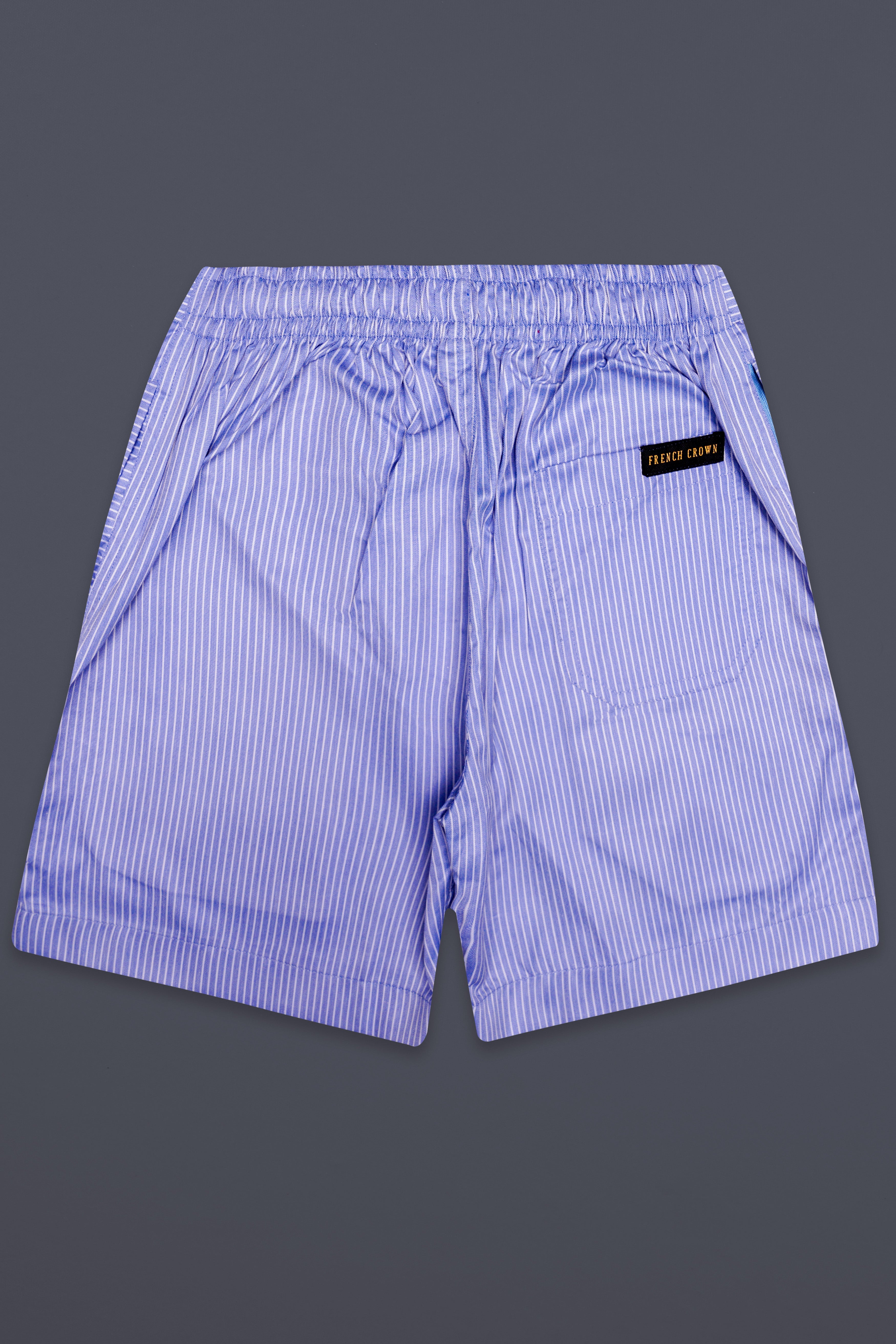 Noctis-Moonstone Blue Striped Dobby Textured Giza Cotton Shorts