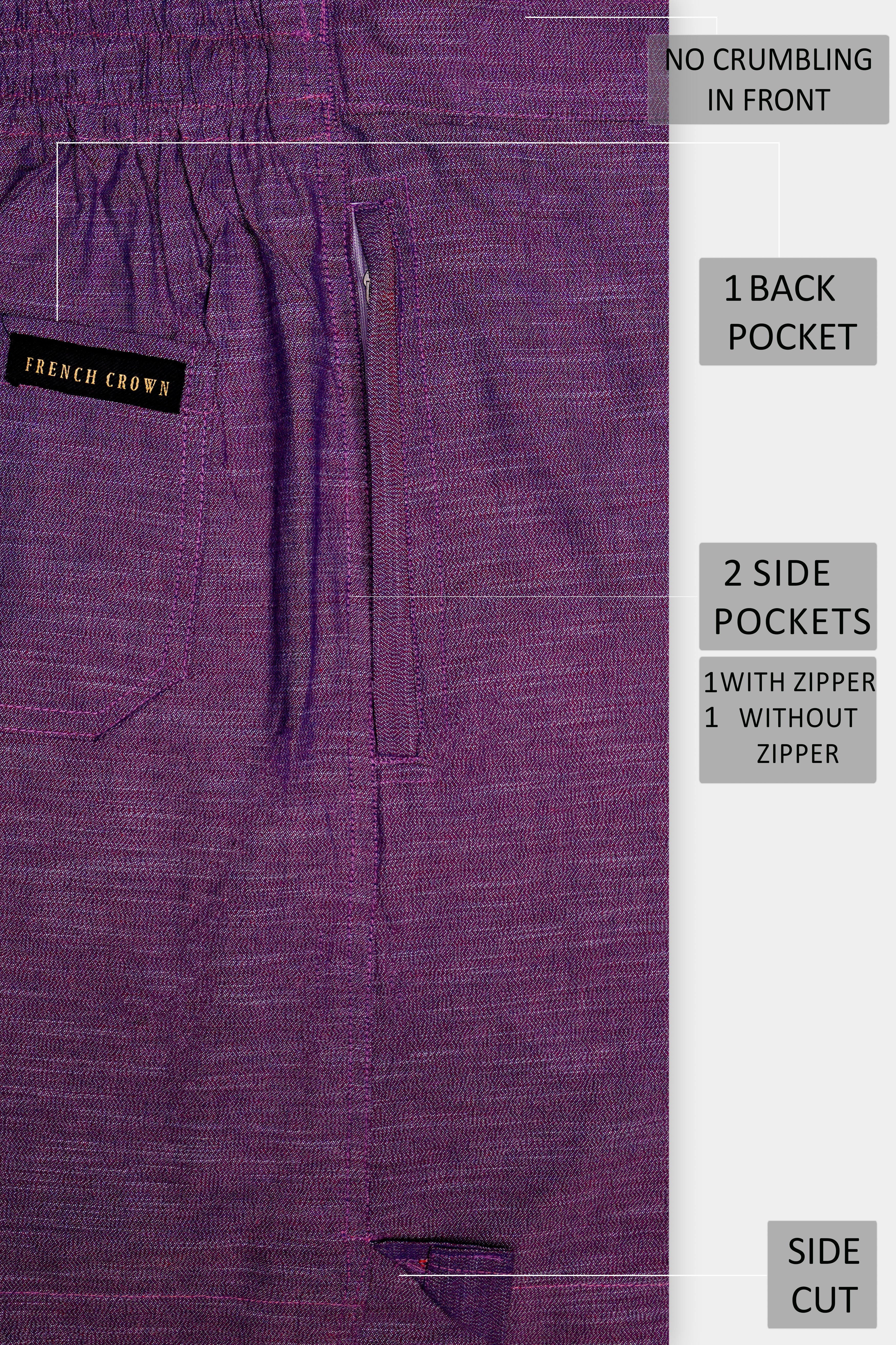 Berris-Grape Purple Textured Chambray Premium Cotton Shorts