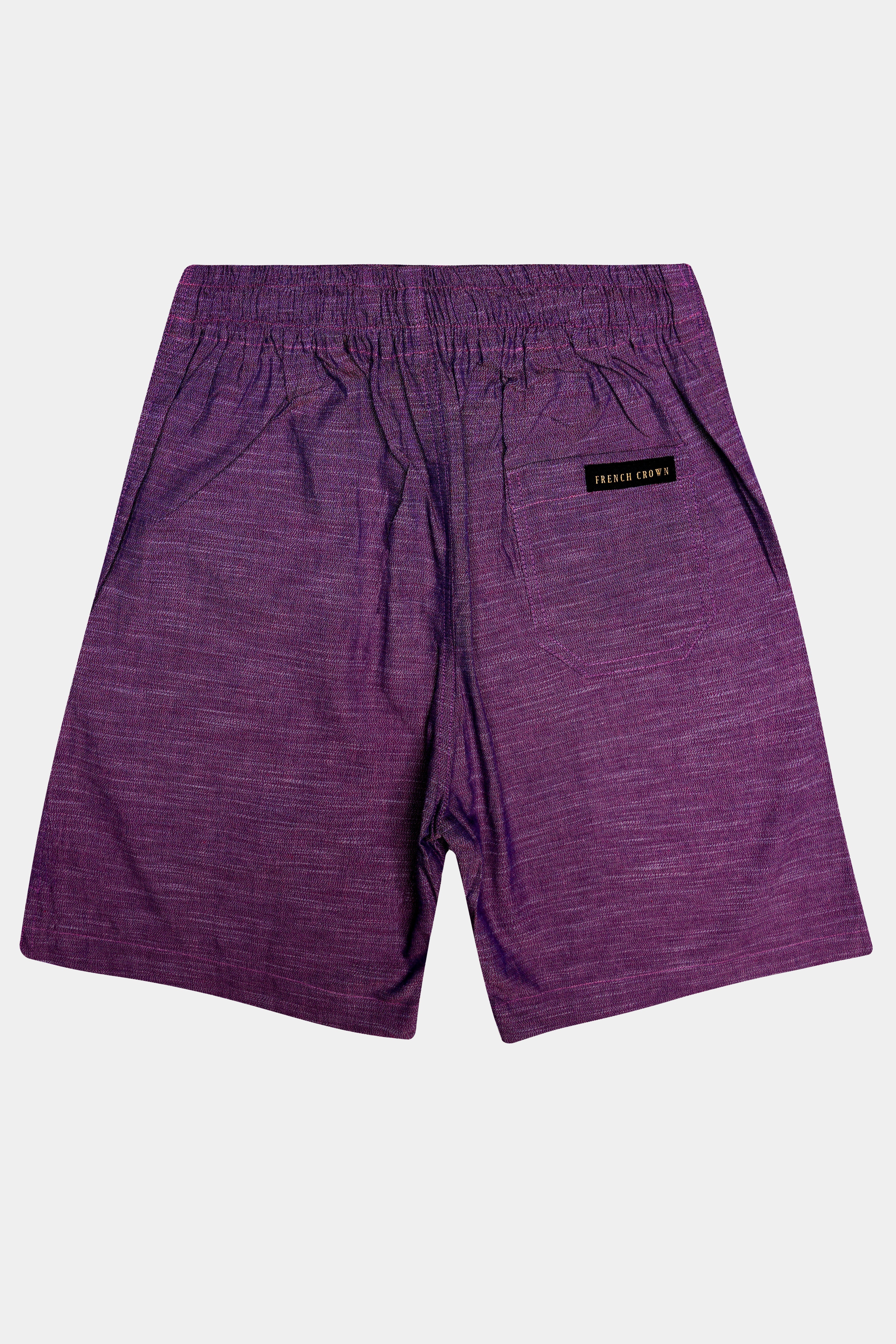 Berris-Grape Purple Textured Chambray Premium Cotton Shorts