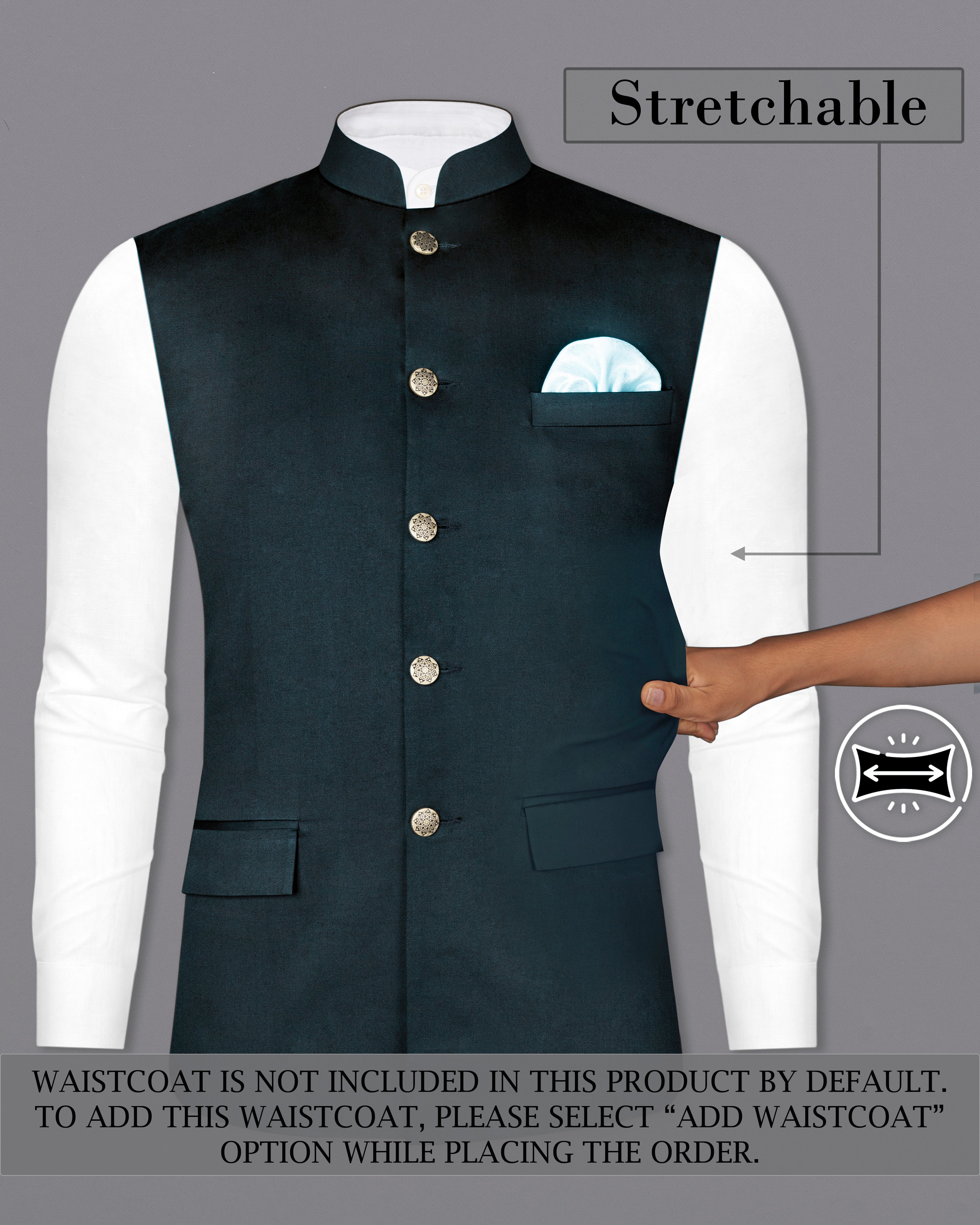 Timber Sea Green Solid Stretchable Premium Cotton Bandhgala Traveler Suit