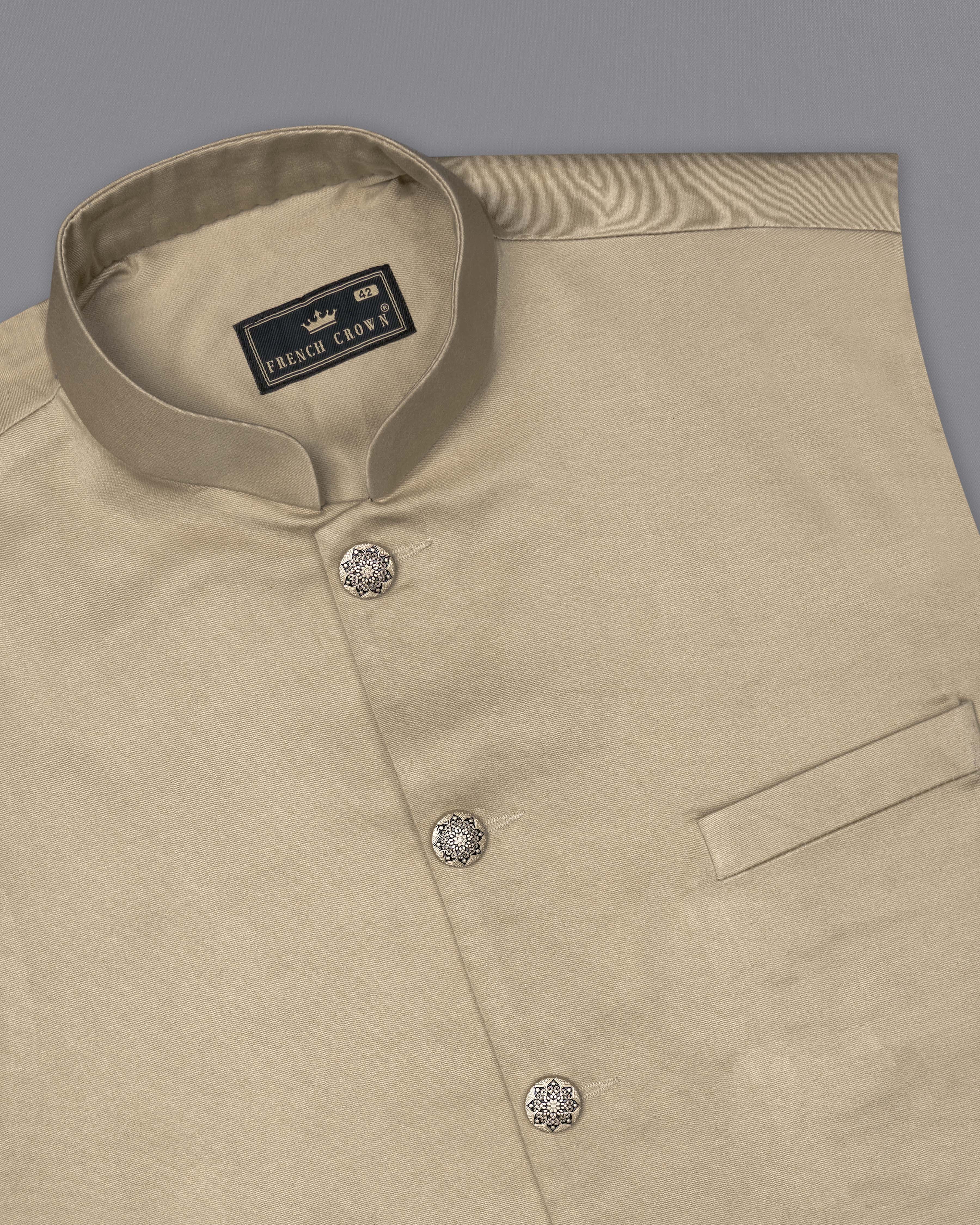 Quicksand Brown Bandhgala Premium Cotton Stretchable Traveler Suit ST2654-BG-36, ST2654-BG-38, ST2654-BG-40, ST2654-BG-42, ST2654-BG-44, ST2654-BG-46, ST2654-BG-48, ST2654-BG-50, ST2654-BG-52, ST2654-BG-54, ST2654-BG-56, ST2654-BG-58, ST2654-BG-60