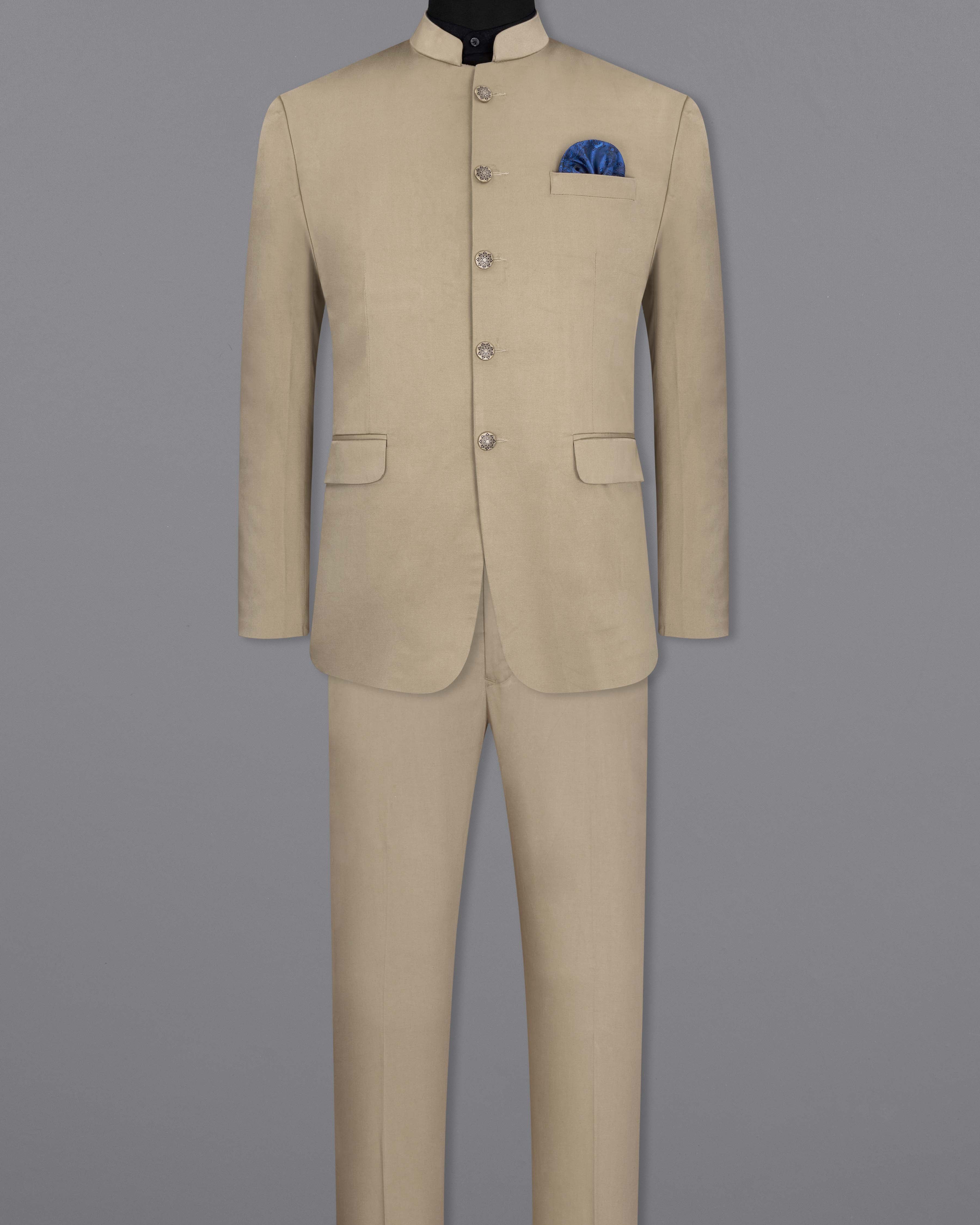 Quicksand Brown Bandhgala Premium Cotton Stretchable Traveler Suit ST2654-BG-36, ST2654-BG-38, ST2654-BG-40, ST2654-BG-42, ST2654-BG-44, ST2654-BG-46, ST2654-BG-48, ST2654-BG-50, ST2654-BG-52, ST2654-BG-54, ST2654-BG-56, ST2654-BG-58, ST2654-BG-60