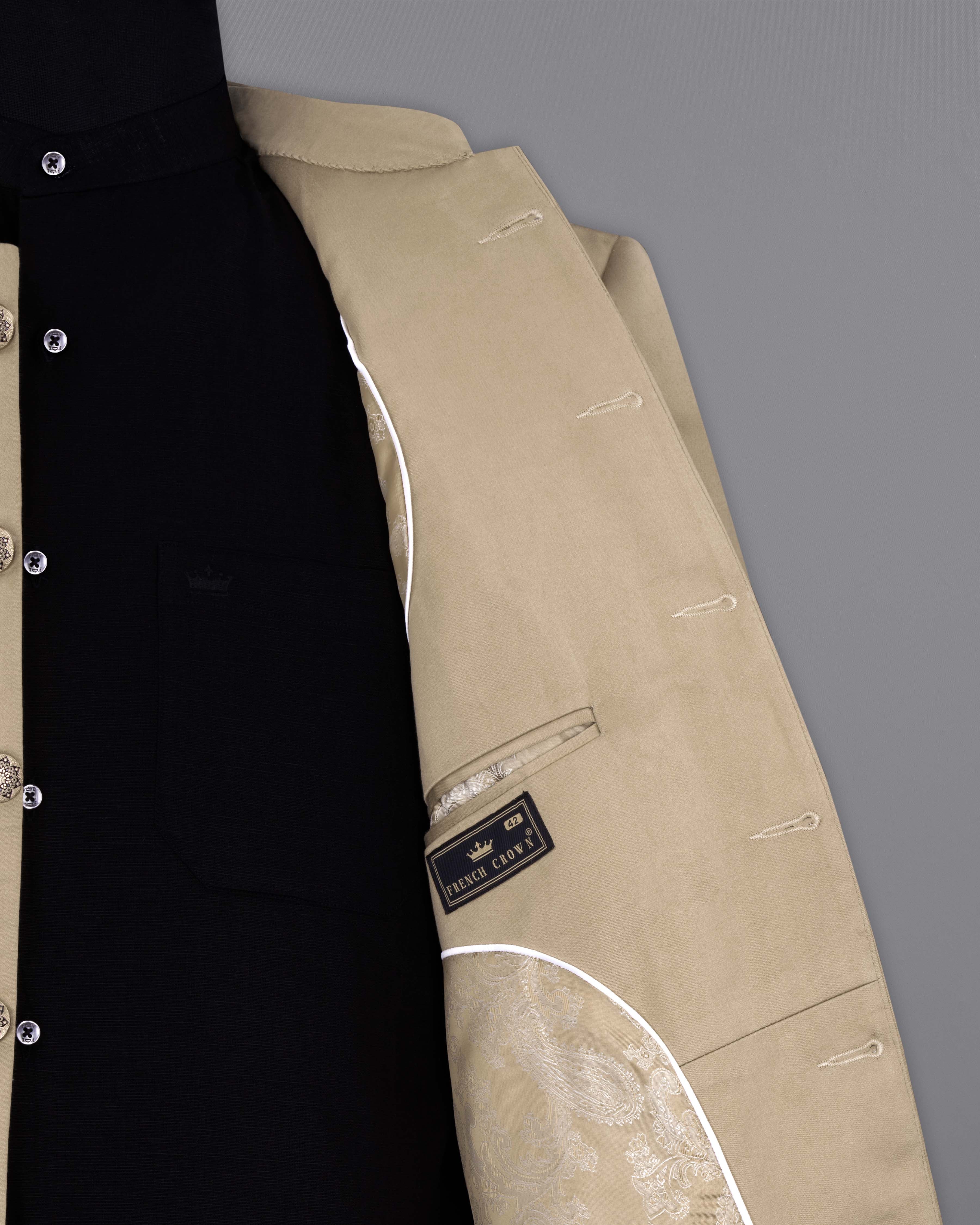 Quicksand Brown Bandhgala Premium Cotton Stretchable Traveler Suit ST2654-BG-36, ST2654-BG-38, ST2654-BG-40, ST2654-BG-42, ST2654-BG-44, ST2654-BG-46, ST2654-BG-48, ST2654-BG-50, ST2654-BG-52, ST2654-BG-54, ST2654-BG-56, ST2654-BG-58, ST2654-BG-60