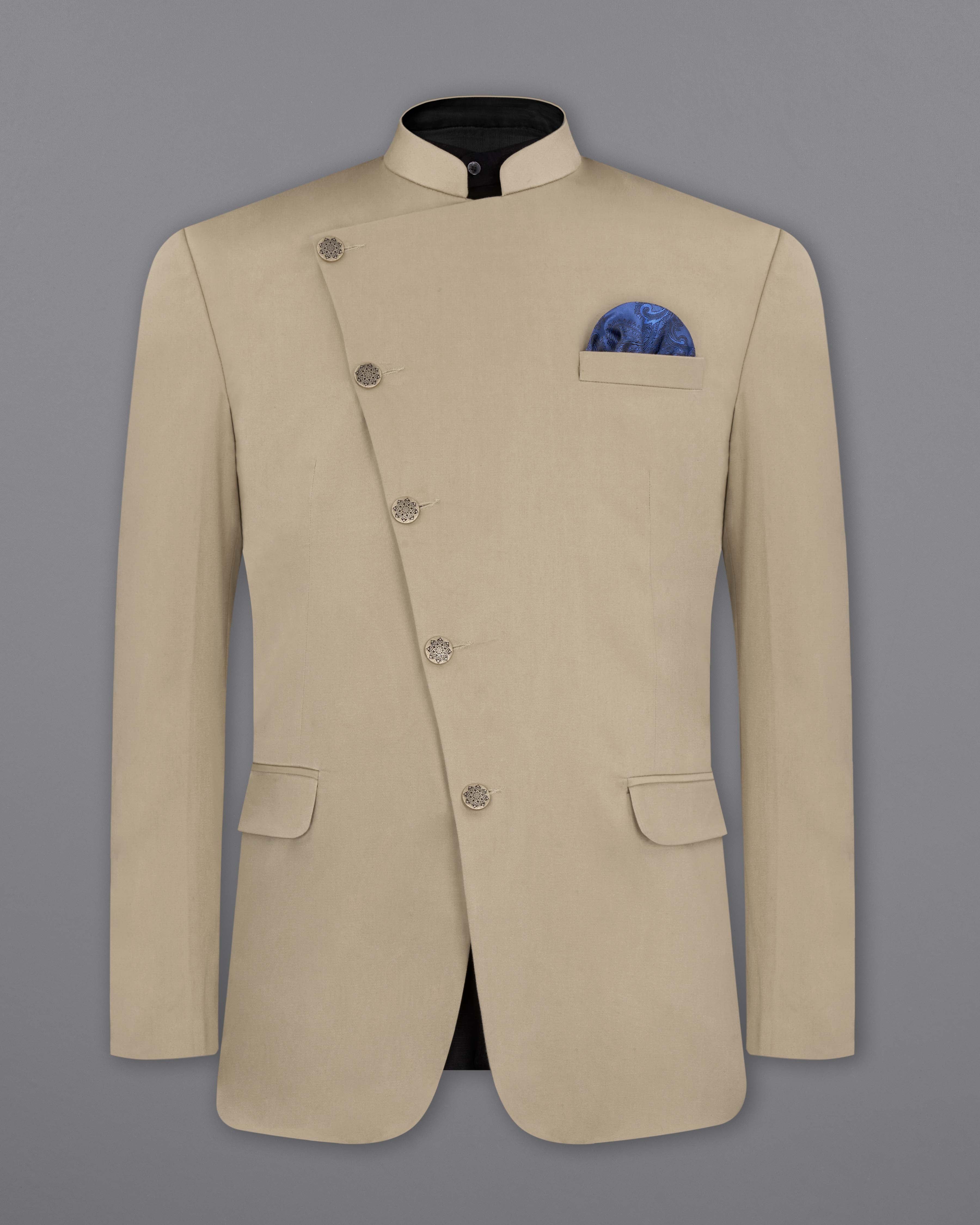 Quicksand Brown Stretchable Cross Placket Bandhgala Premium Cotton Traveler Suit ST2655-CBG-36, ST2655-CBG-38, ST2655-CBG-40, ST2655-CBG-42, ST2655-CBG-44, ST2655-CBG-46, ST2655-CBG-48, ST2655-CBG-50, ST2655-CBG-52, ST2655-CBG-54, ST2655-CBG-56, ST2655-CBG-58, ST2655-CBG-60