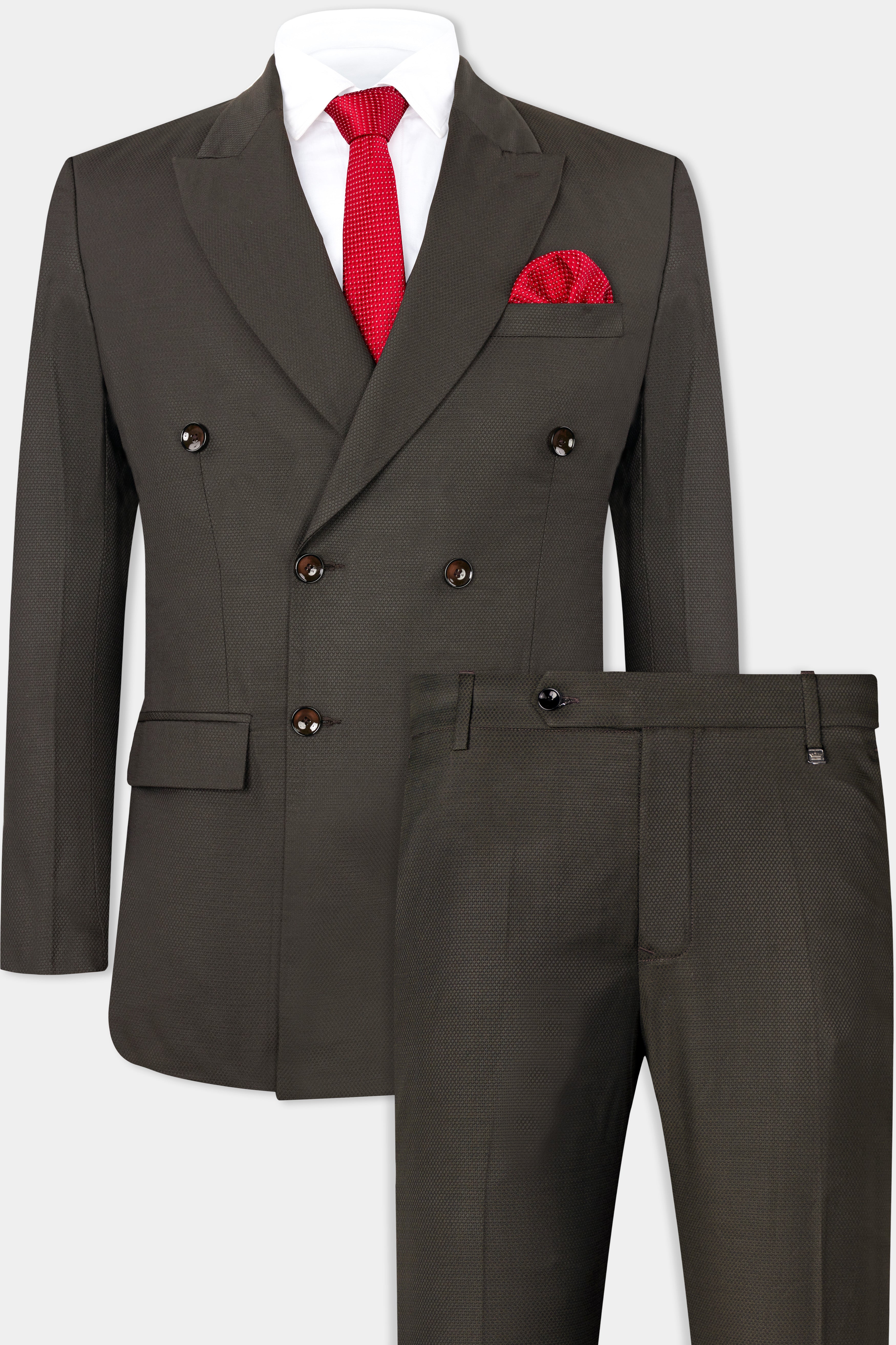 Merline Dark Brown Dobby Textured Double Breasted Suit