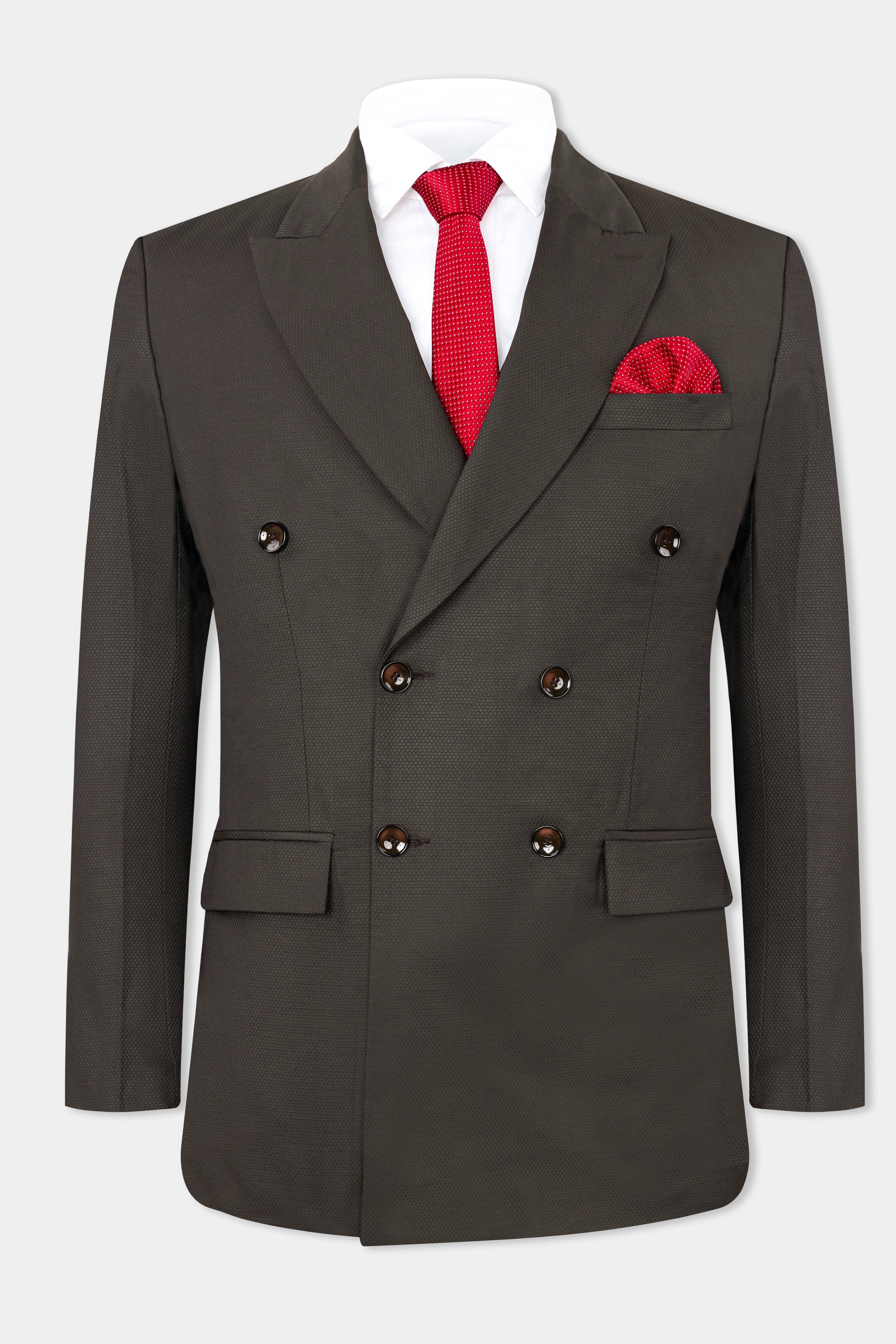 Merline Dark Brown Dobby Textured Double Breasted Suit