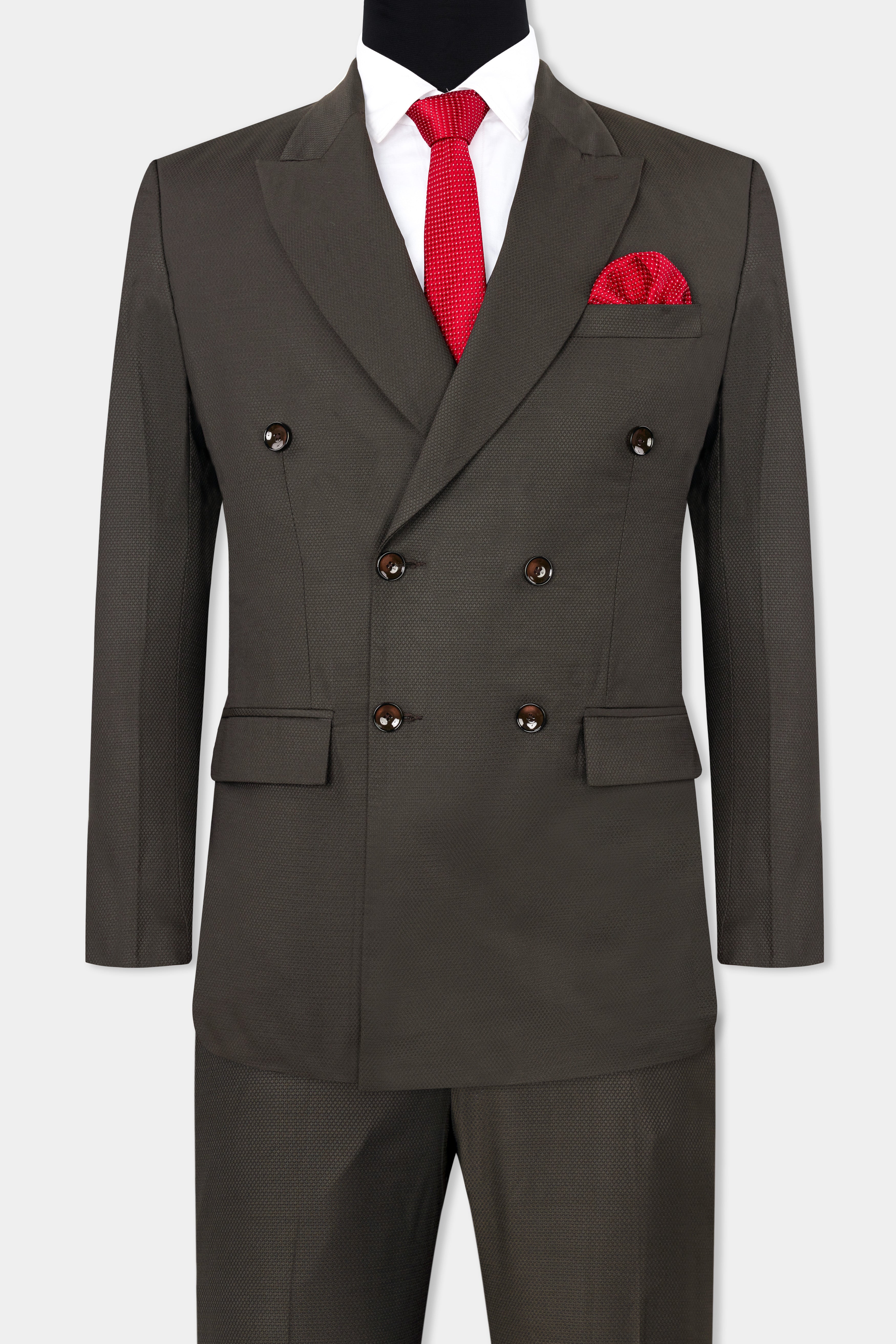 Merline Dark Brown Dobby Textured Double Breasted Suit