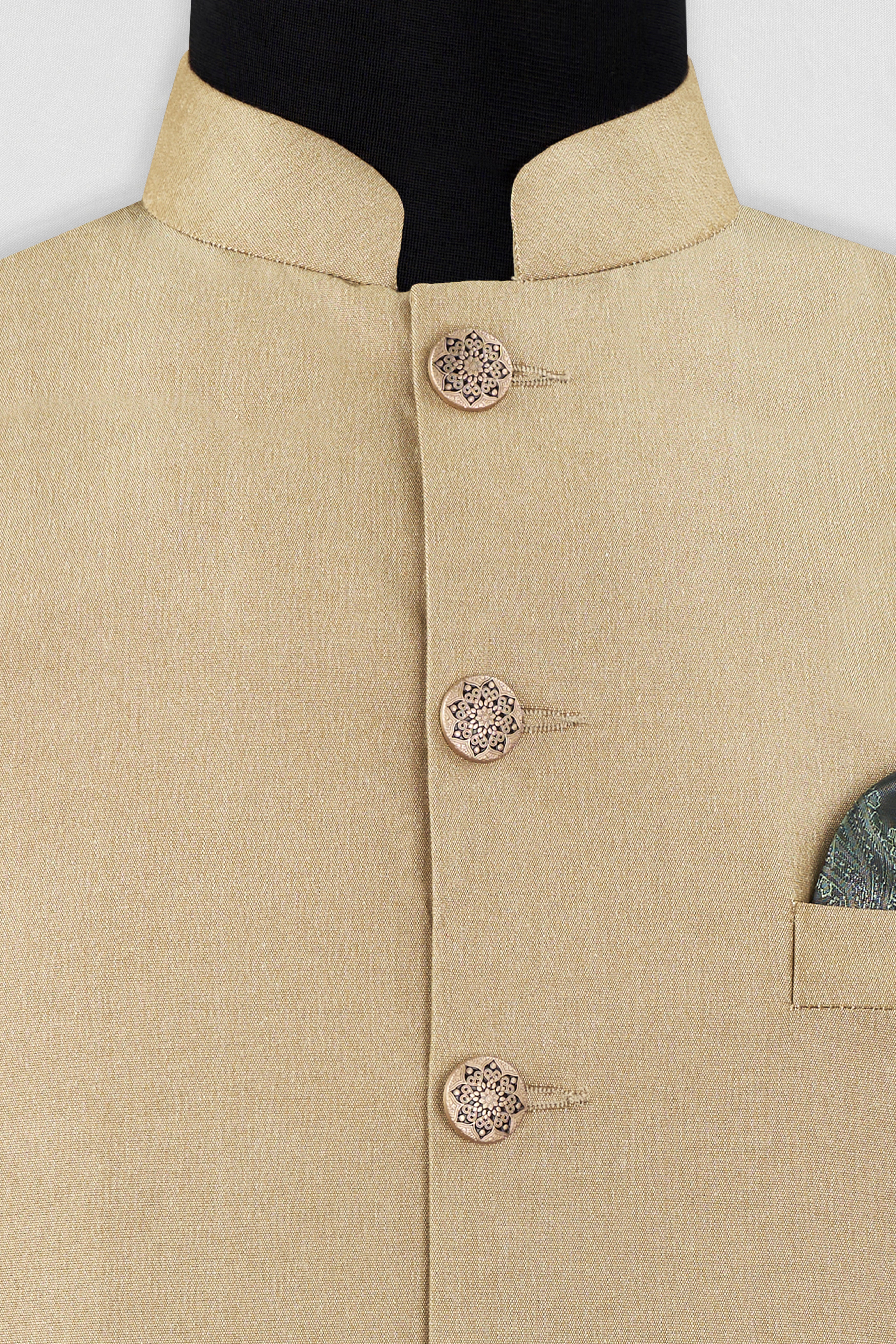 Heathered Light Brown Cross Placket Bandhgala Suit