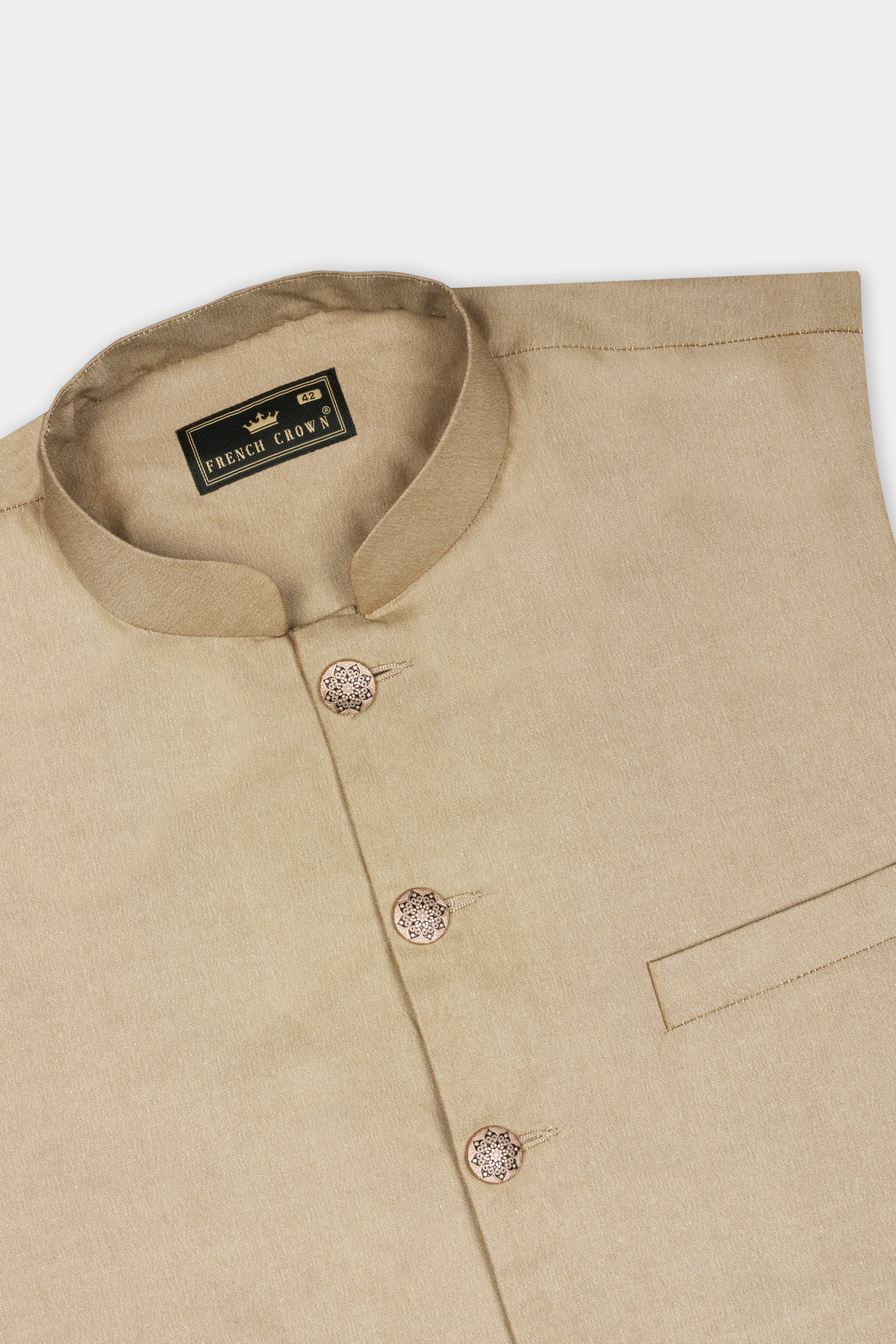 Heathered Light Brown Cross Placket Bandhgala Suit