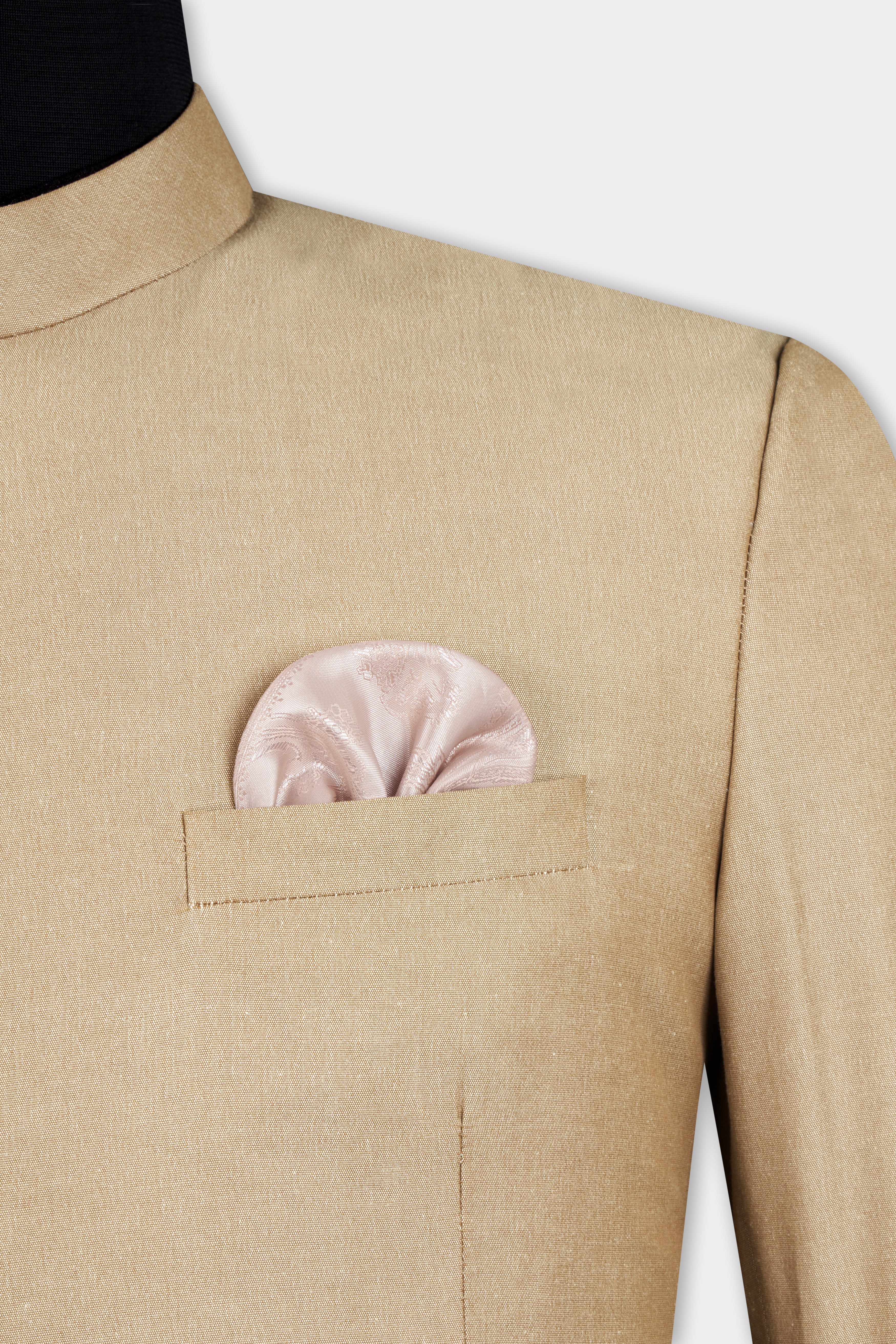 Heathered Light Brown Cross Placket Bandhgala Suit