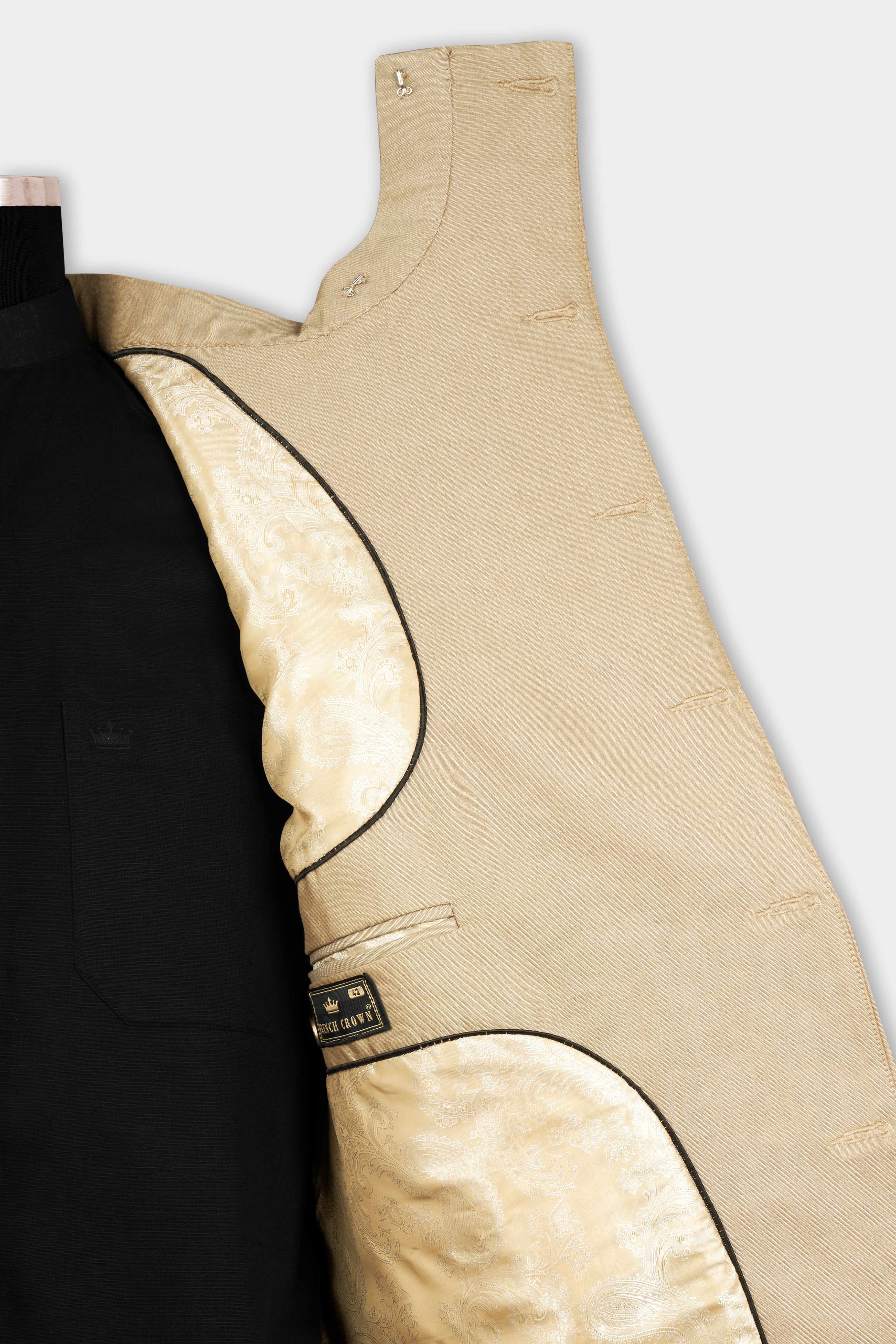 Heathered Light Brown Cross Placket Bandhgala Suit