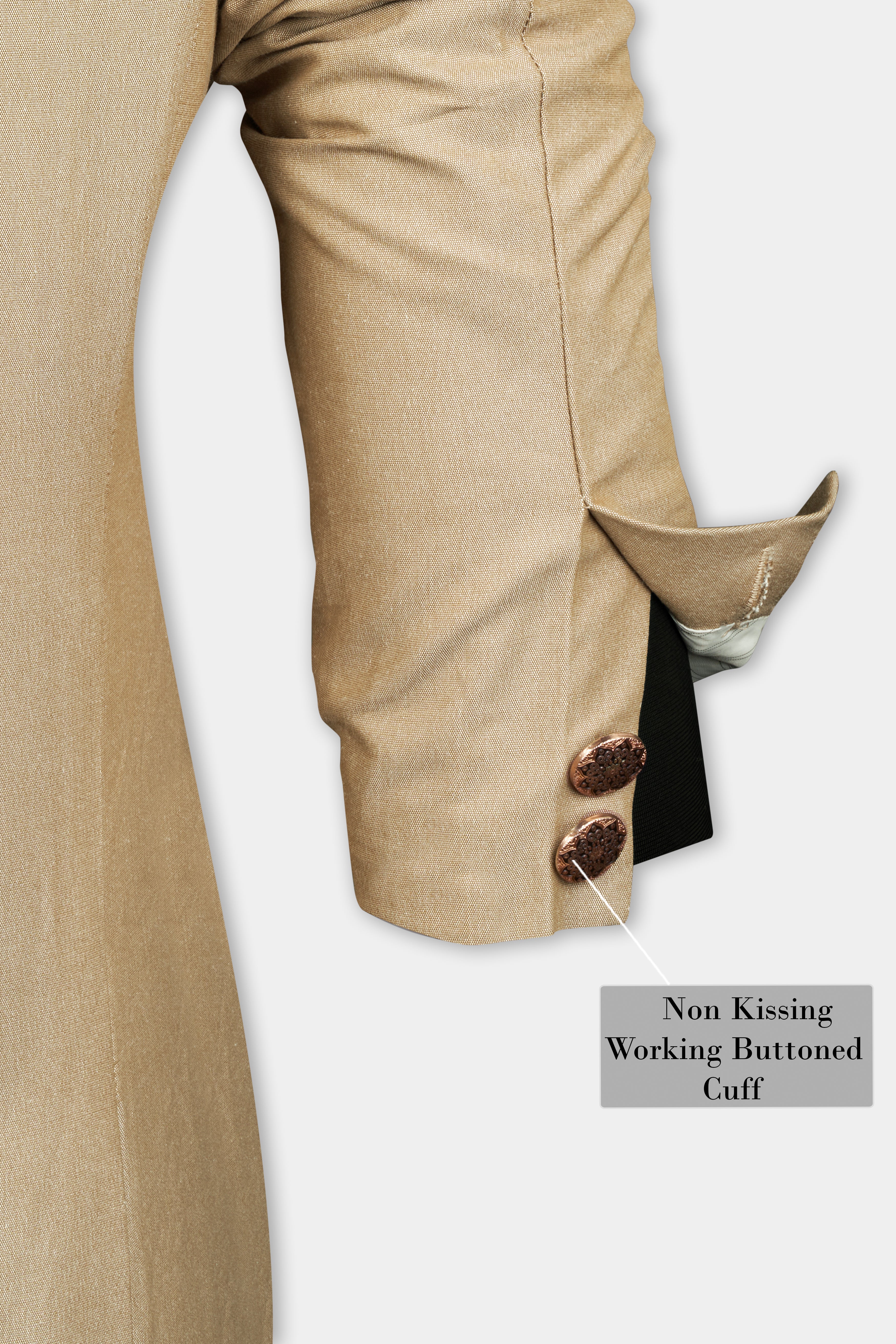 Heathered Light Brown Cross Placket Bandhgala Suit