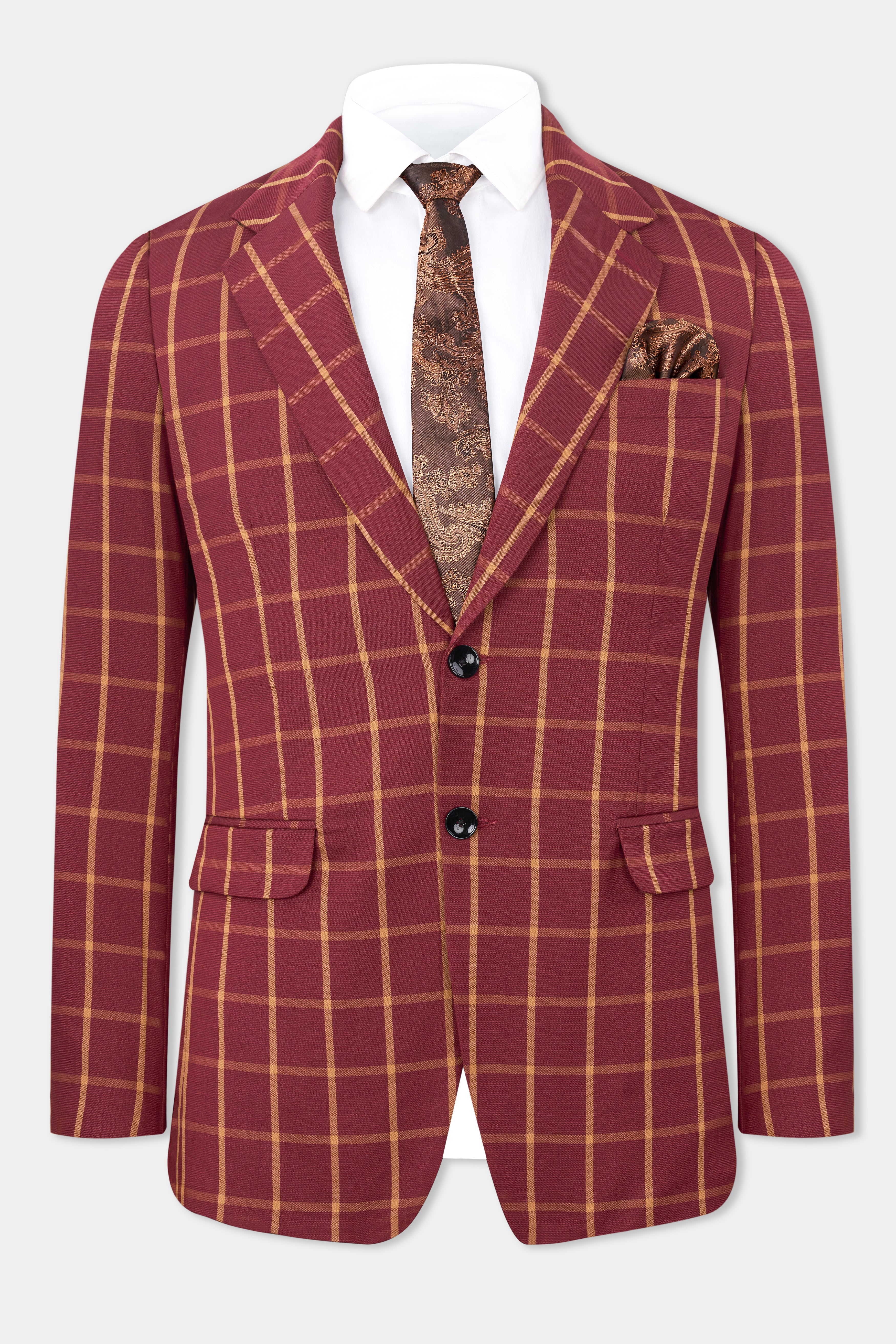 Wine and Chestnut Red Plaid Single Breasted Suit