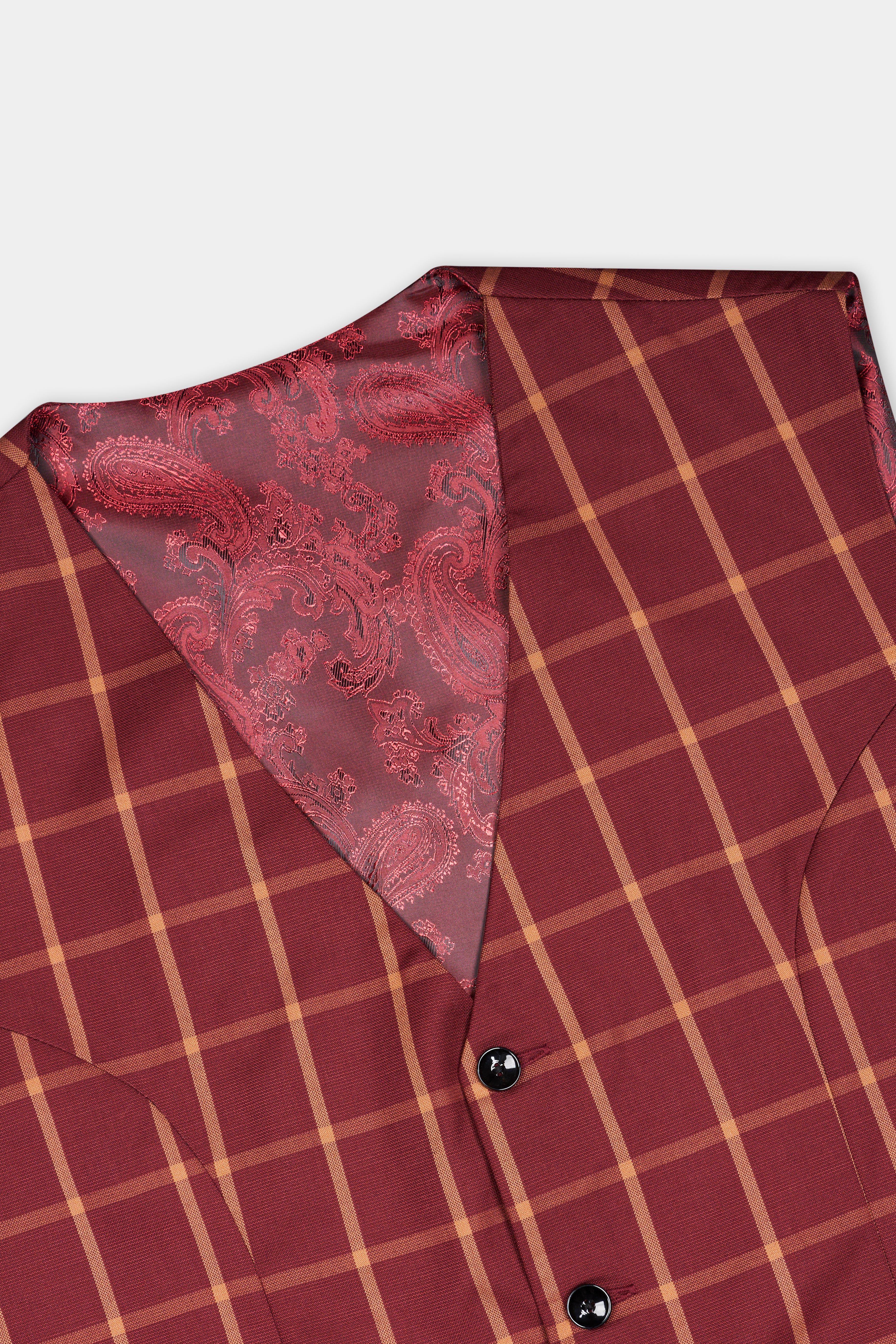 Wine and Chestnut Red Plaid Single Breasted Suit