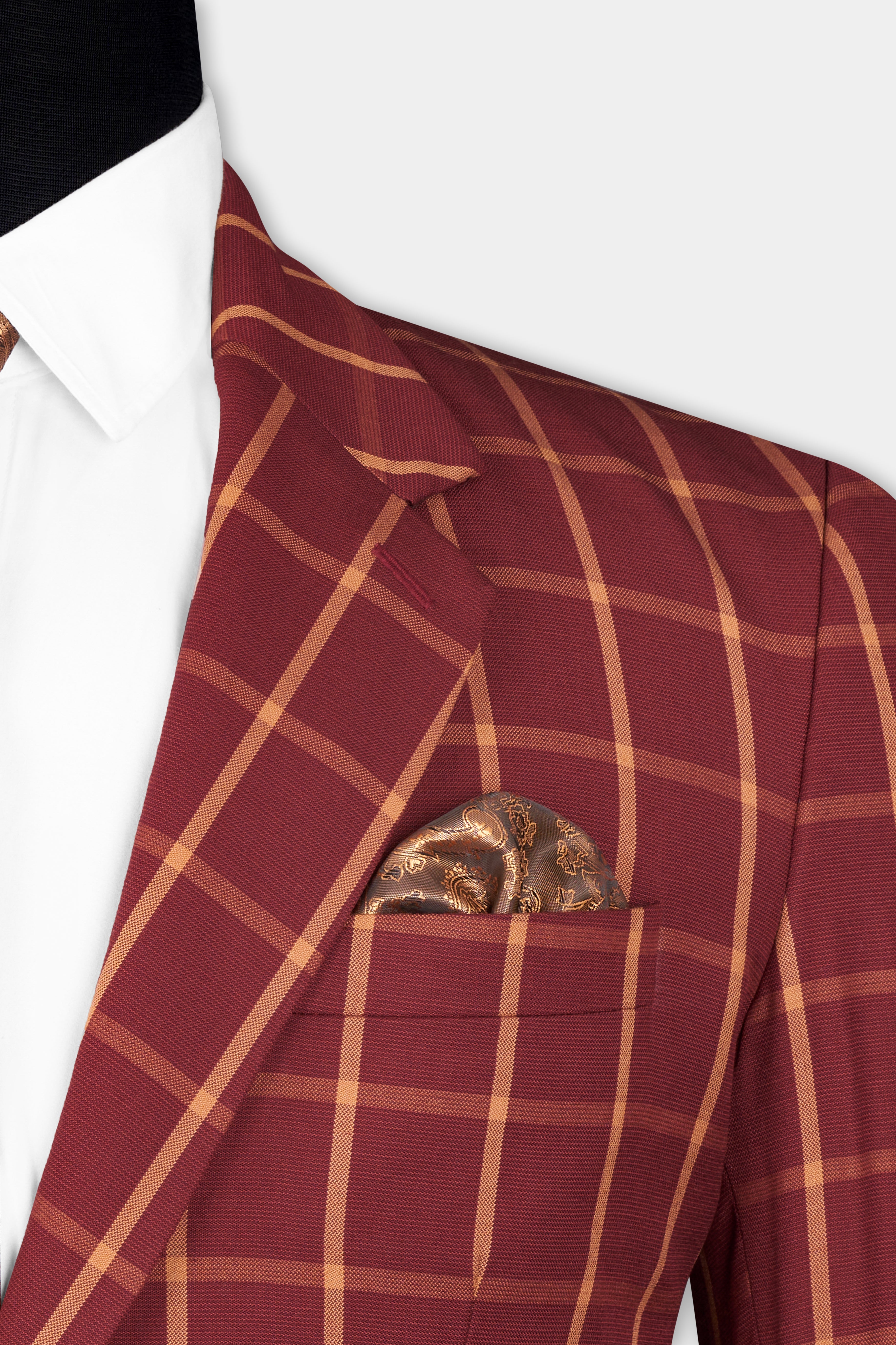 Wine and Chestnut Red Plaid Single Breasted Suit
