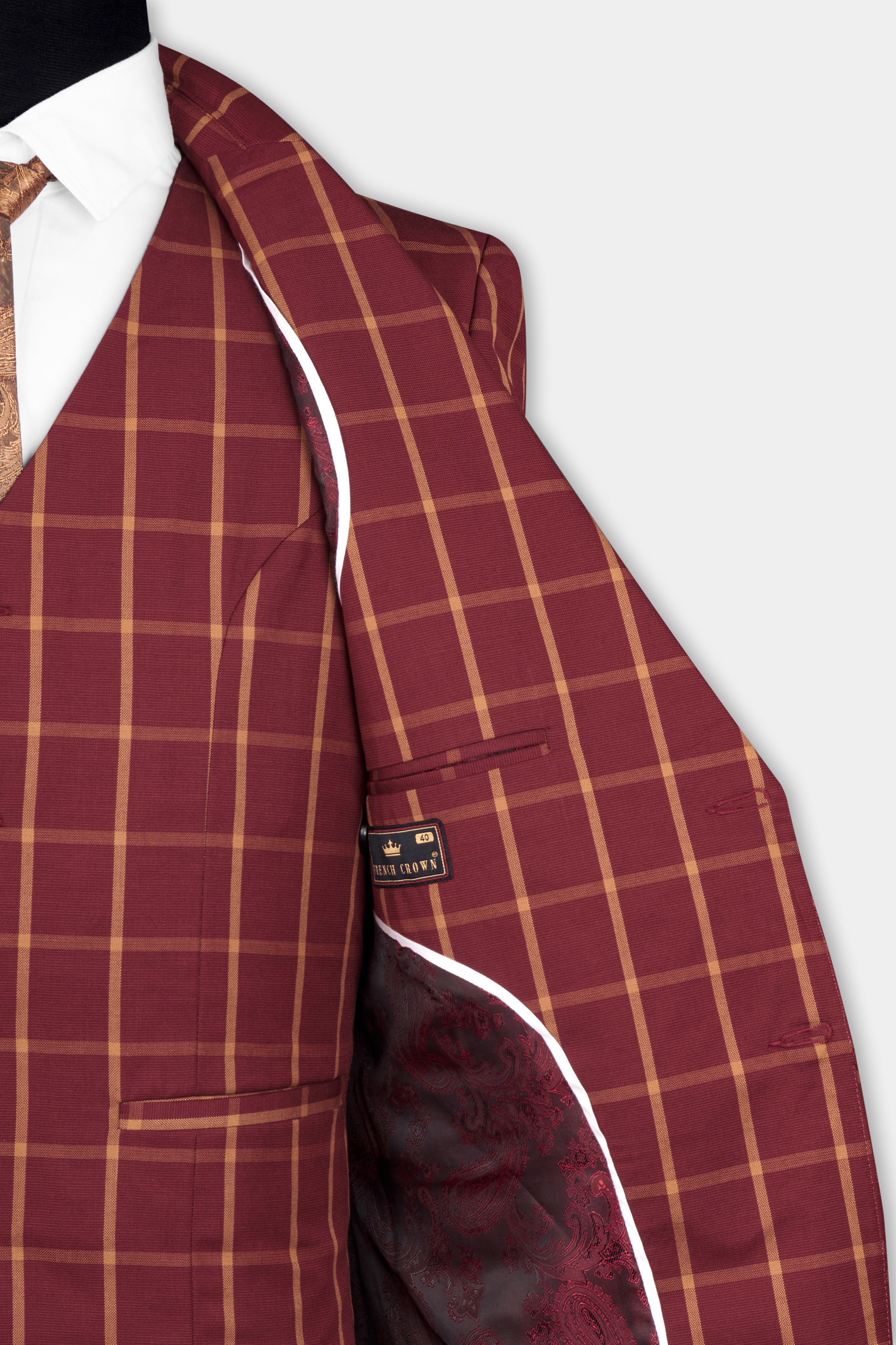 Wine and Chestnut Red Plaid Single Breasted Suit