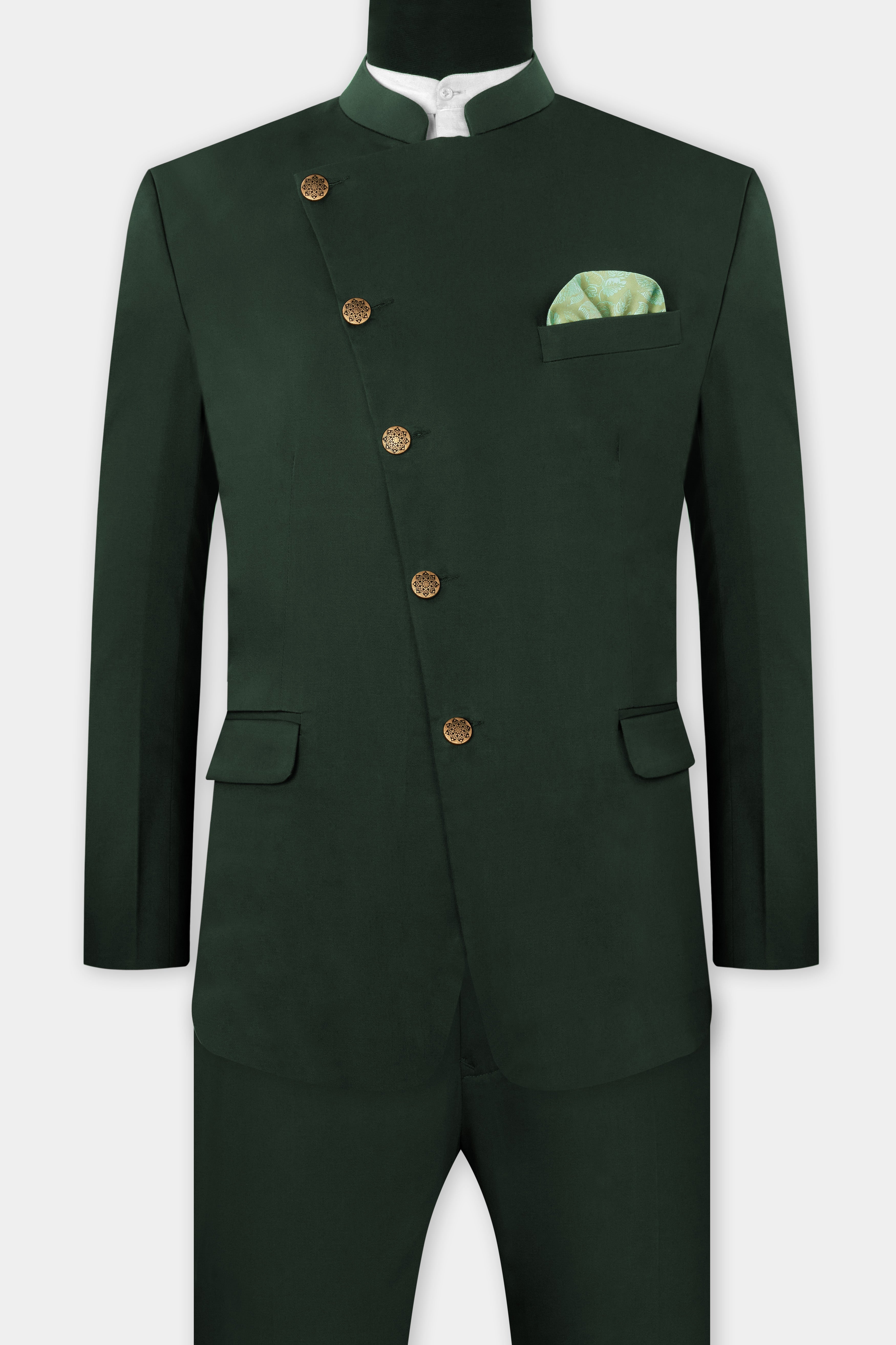 Heavy Metal Green Premium Cotton Cross Buttoned Bandhgala Stretchable traveler Suit ST2777-CBG-36, ST2777-CBG-38, ST2777-CBG-40, ST2777-CBG-42, ST2777-CBG-44, ST2777-CBG-46, ST2777-CBG-48, ST2777-CBG-50, ST2777-CBG-52, ST2777-CBG-54, ST2777-CBG-56, ST2777-CBG-58, ST2777-CBG-60