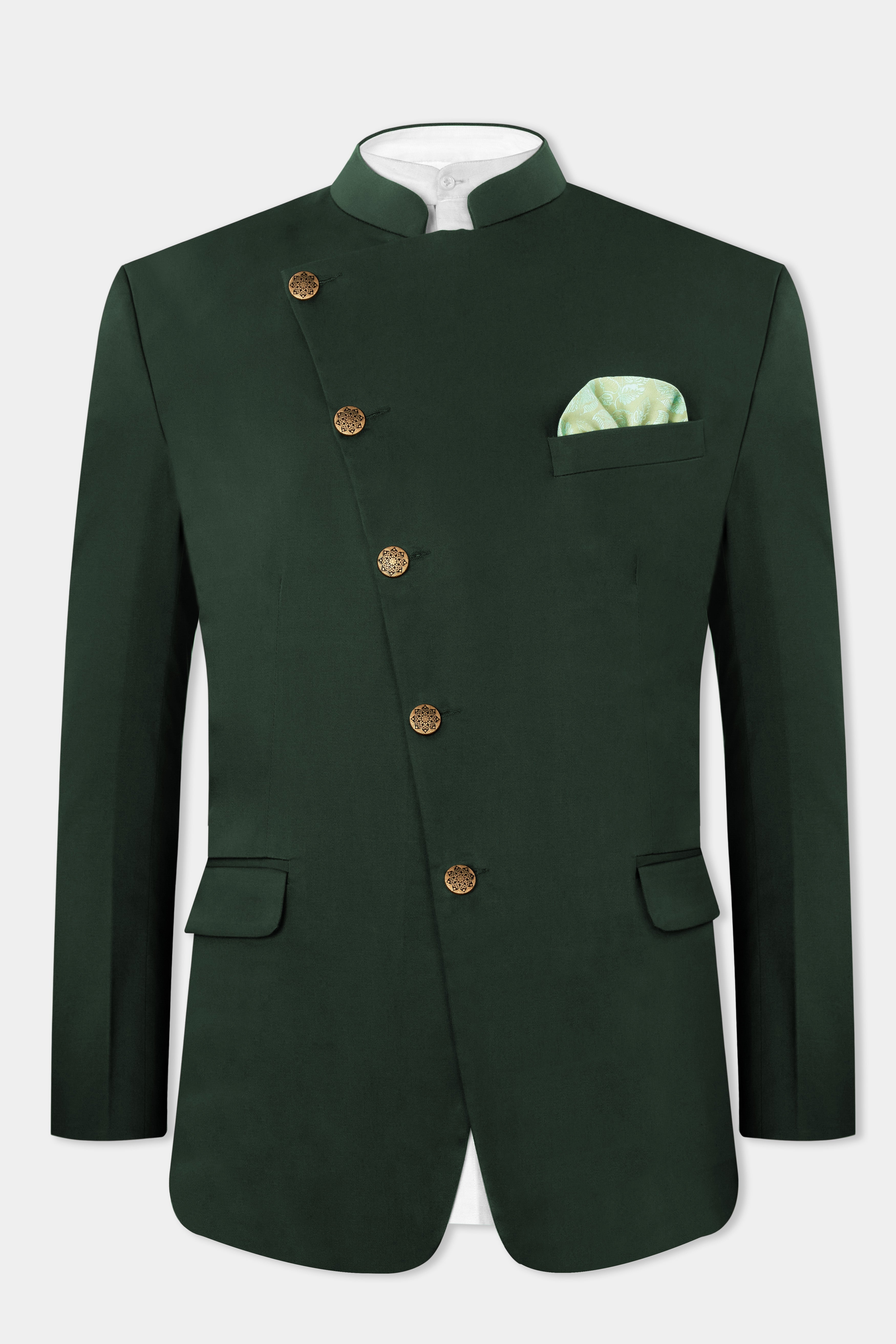 Heavy Metal Green Premium Cotton Cross Buttoned Bandhgala Stretchable traveler Suit ST2777-CBG-36, ST2777-CBG-38, ST2777-CBG-40, ST2777-CBG-42, ST2777-CBG-44, ST2777-CBG-46, ST2777-CBG-48, ST2777-CBG-50, ST2777-CBG-52, ST2777-CBG-54, ST2777-CBG-56, ST2777-CBG-58, ST2777-CBG-60
