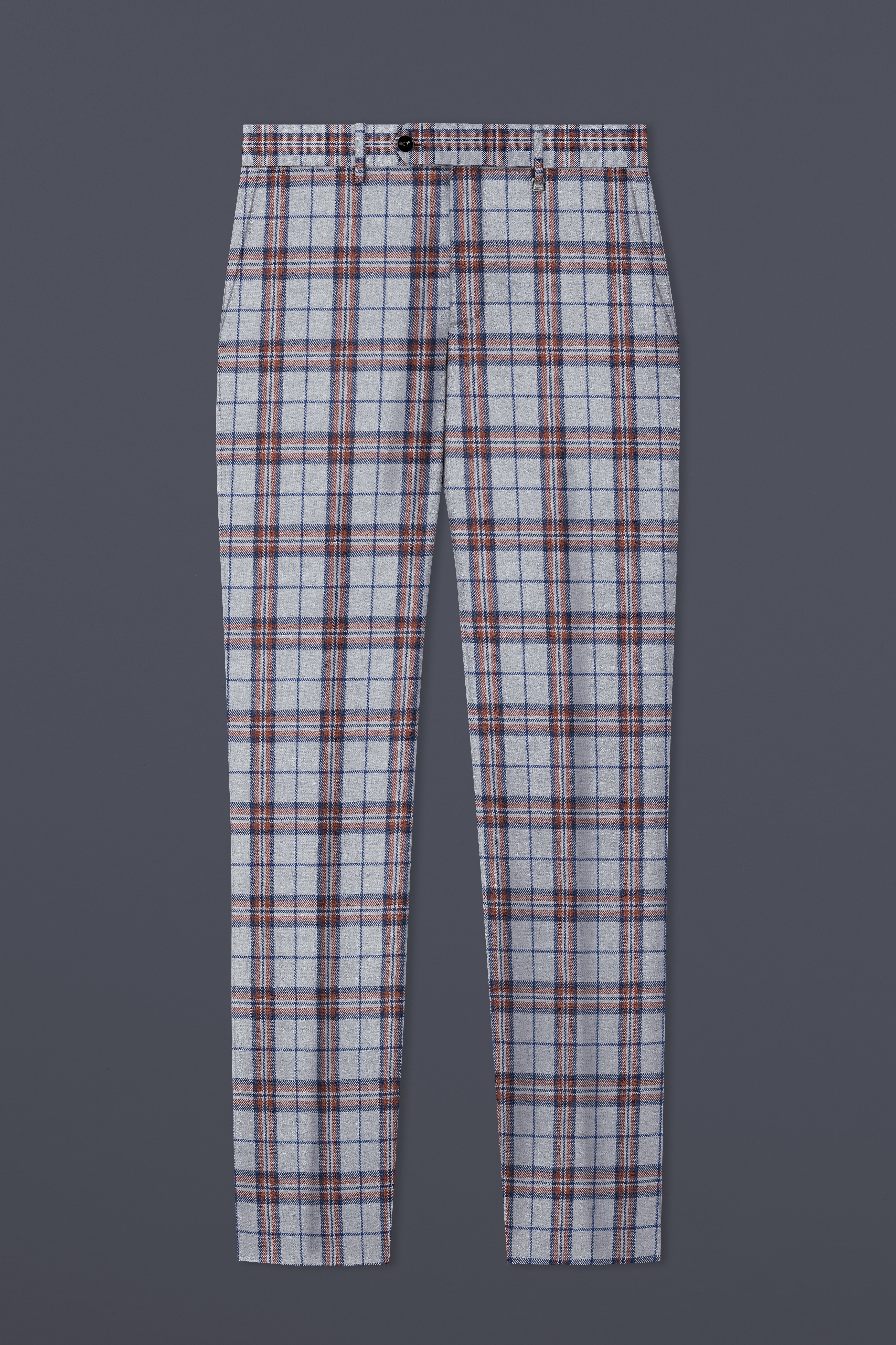 Cadet Grey with Maroon and Blue Plaid Double Breasted Tweed Suit