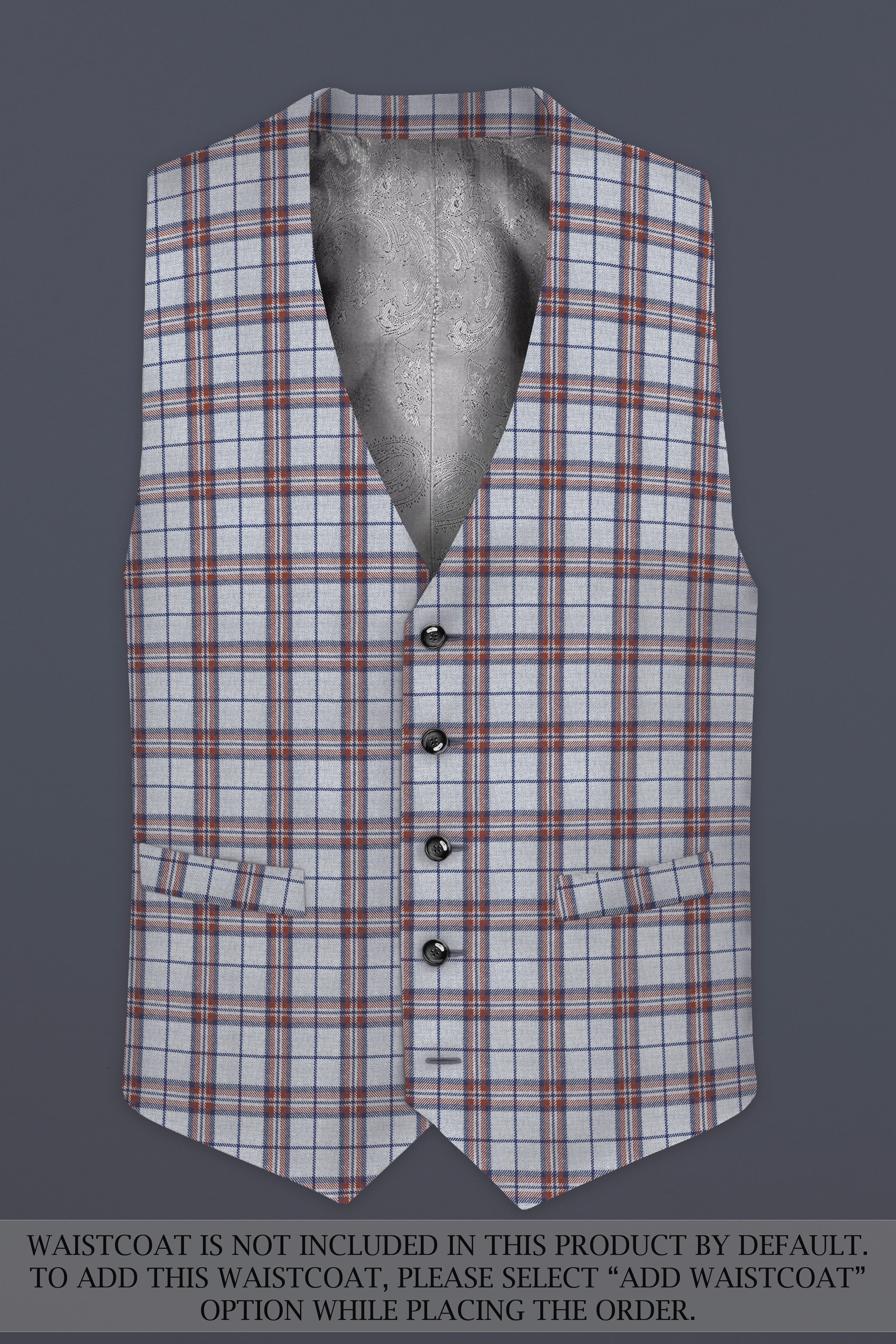 Cadet Grey with Maroon and Blue Plaid Double Breasted Tweed Suit