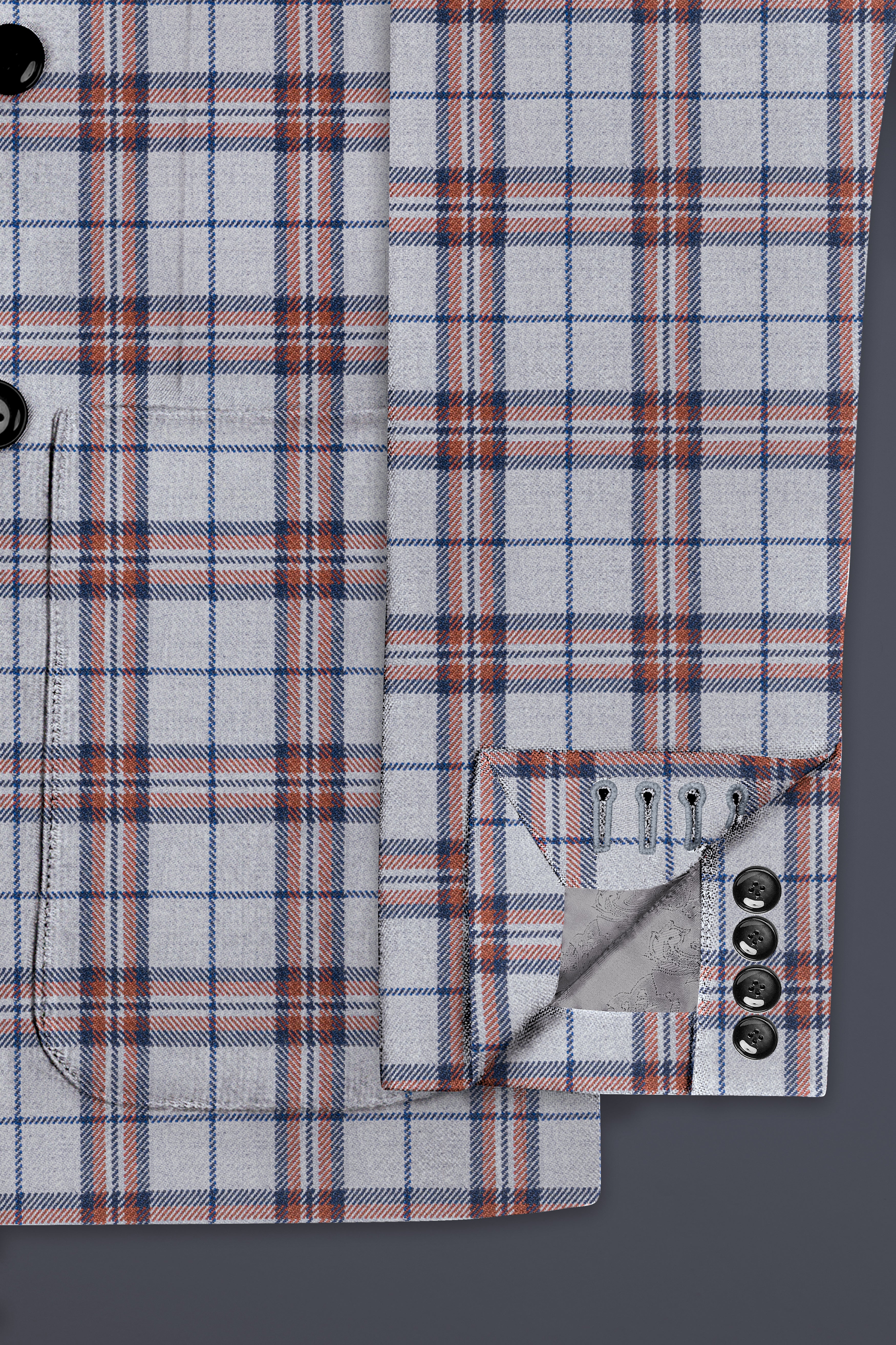 Cadet Grey with Maroon and Blue Plaid Double Breasted Tweed Suit