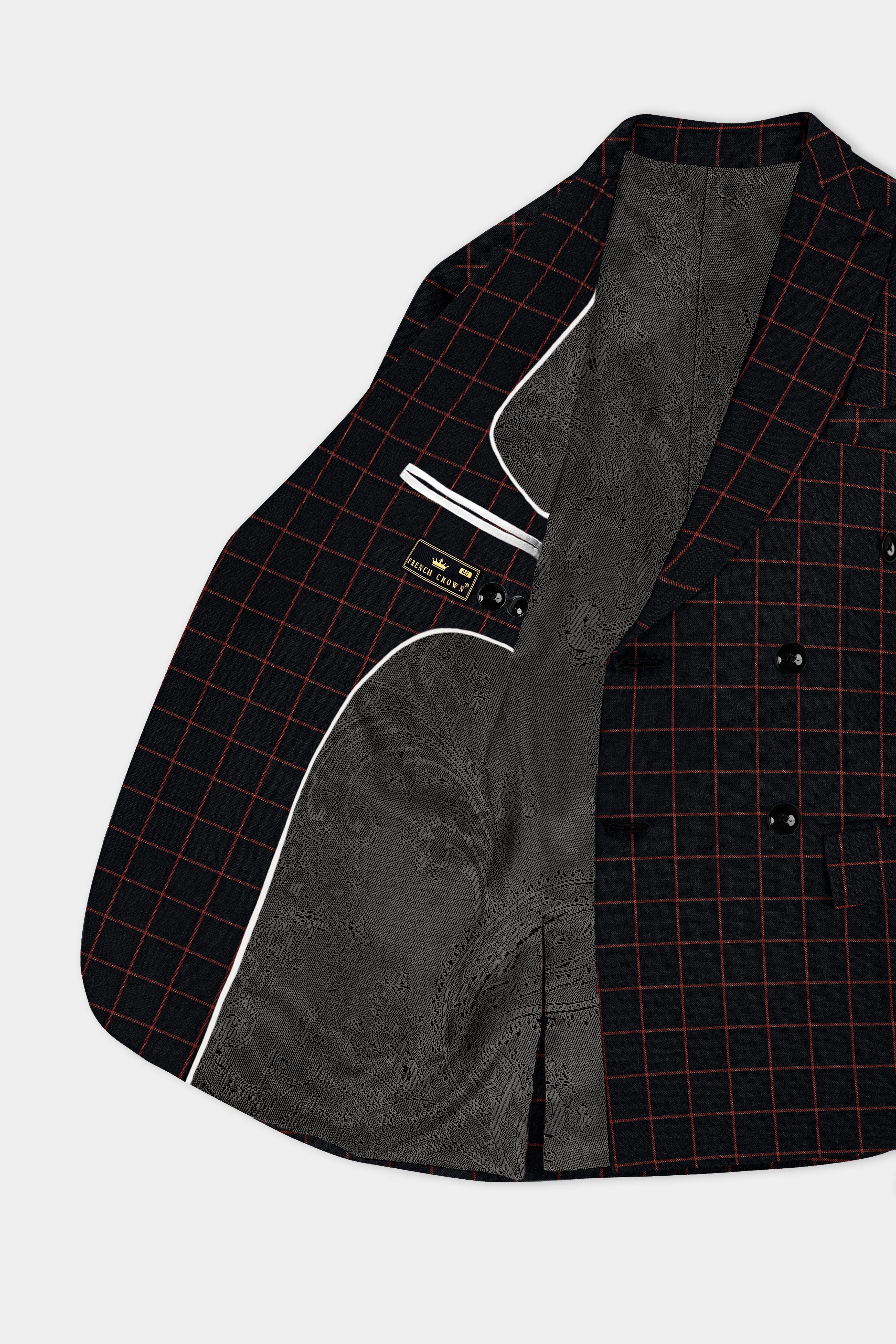 Moccaccino Black Windowpane Double Breasted Tweed Suit