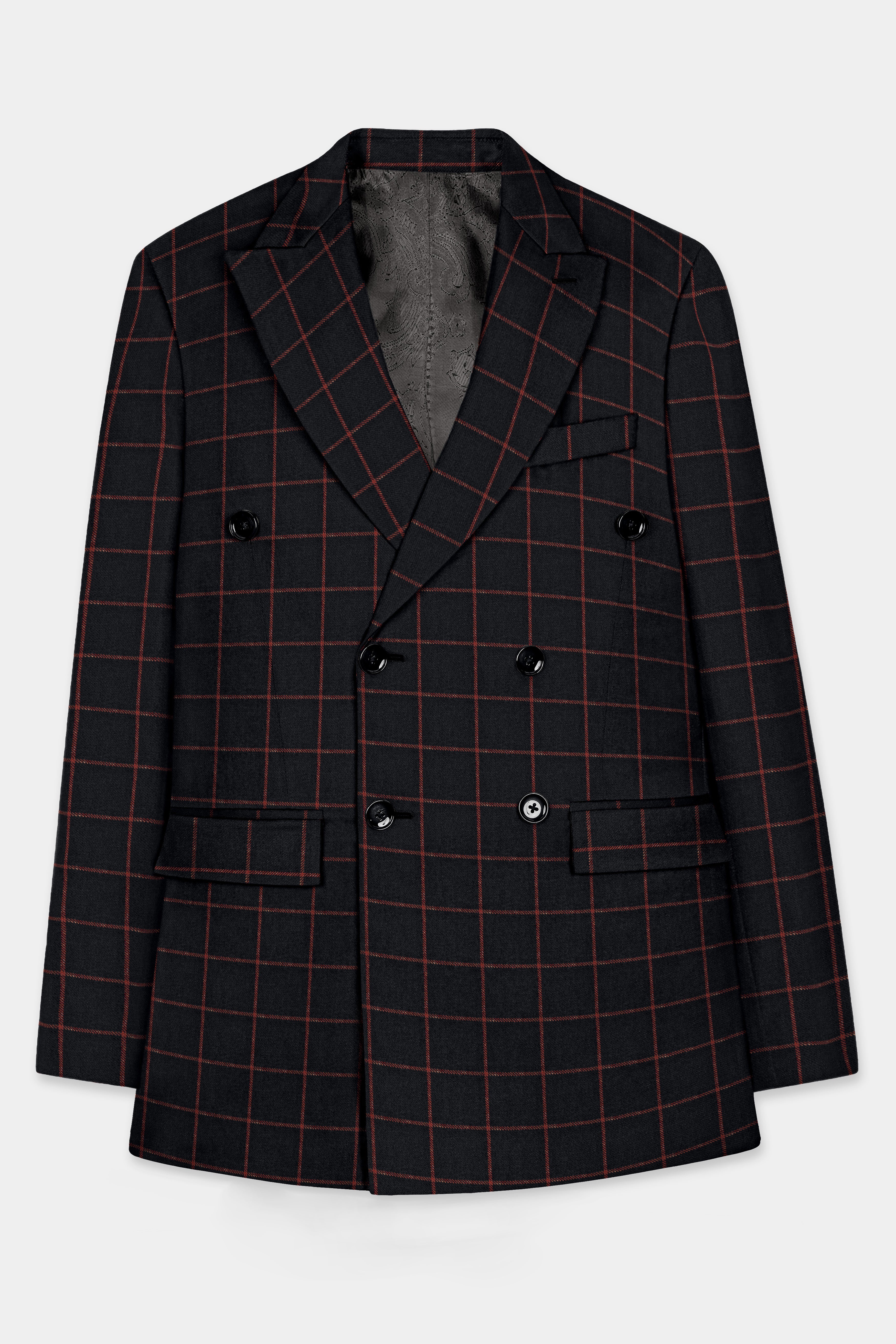Moccaccino Black Windowpane Double Breasted Tweed Suit