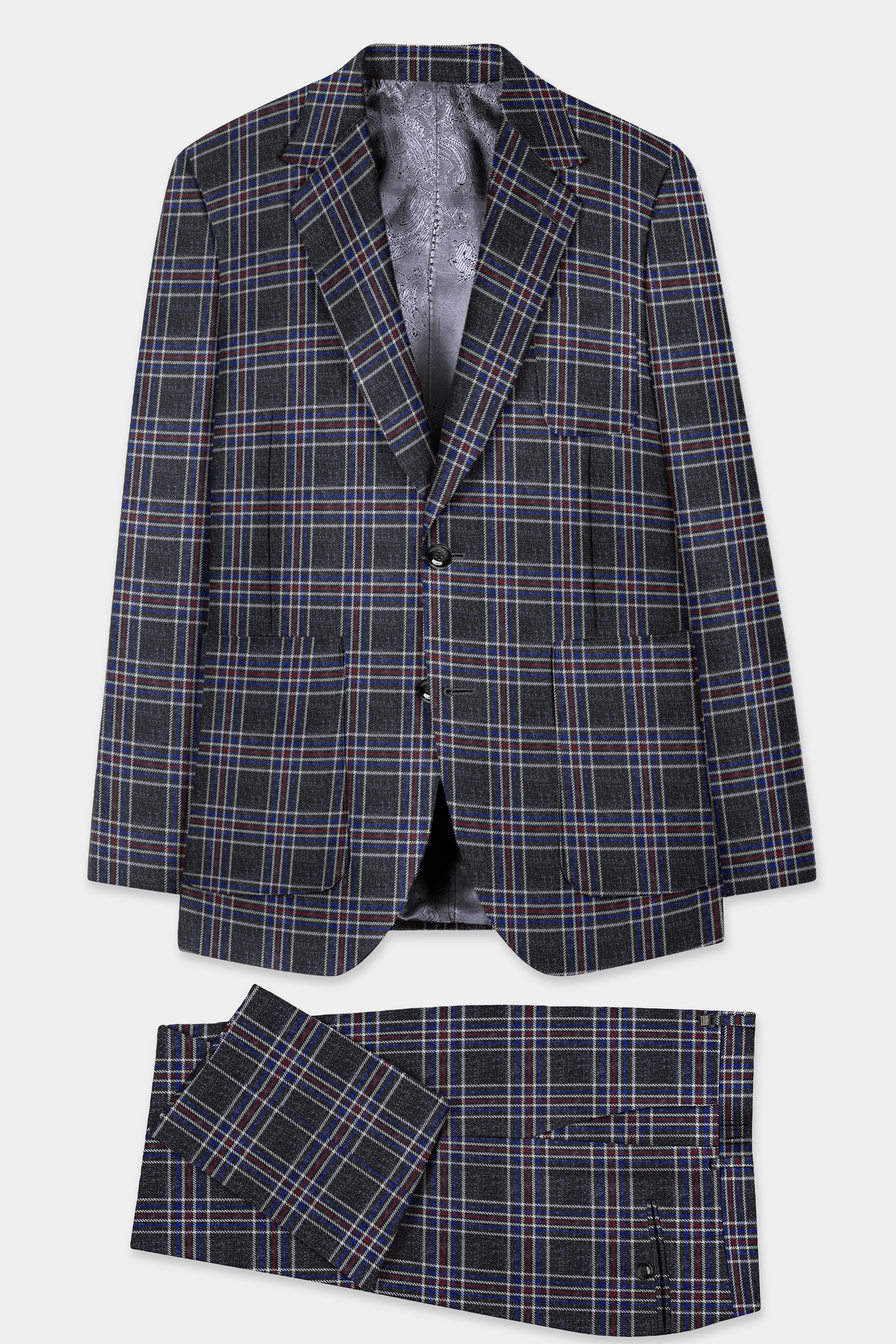 Tuatara Gray Multicolour Plaid Tweed Suit