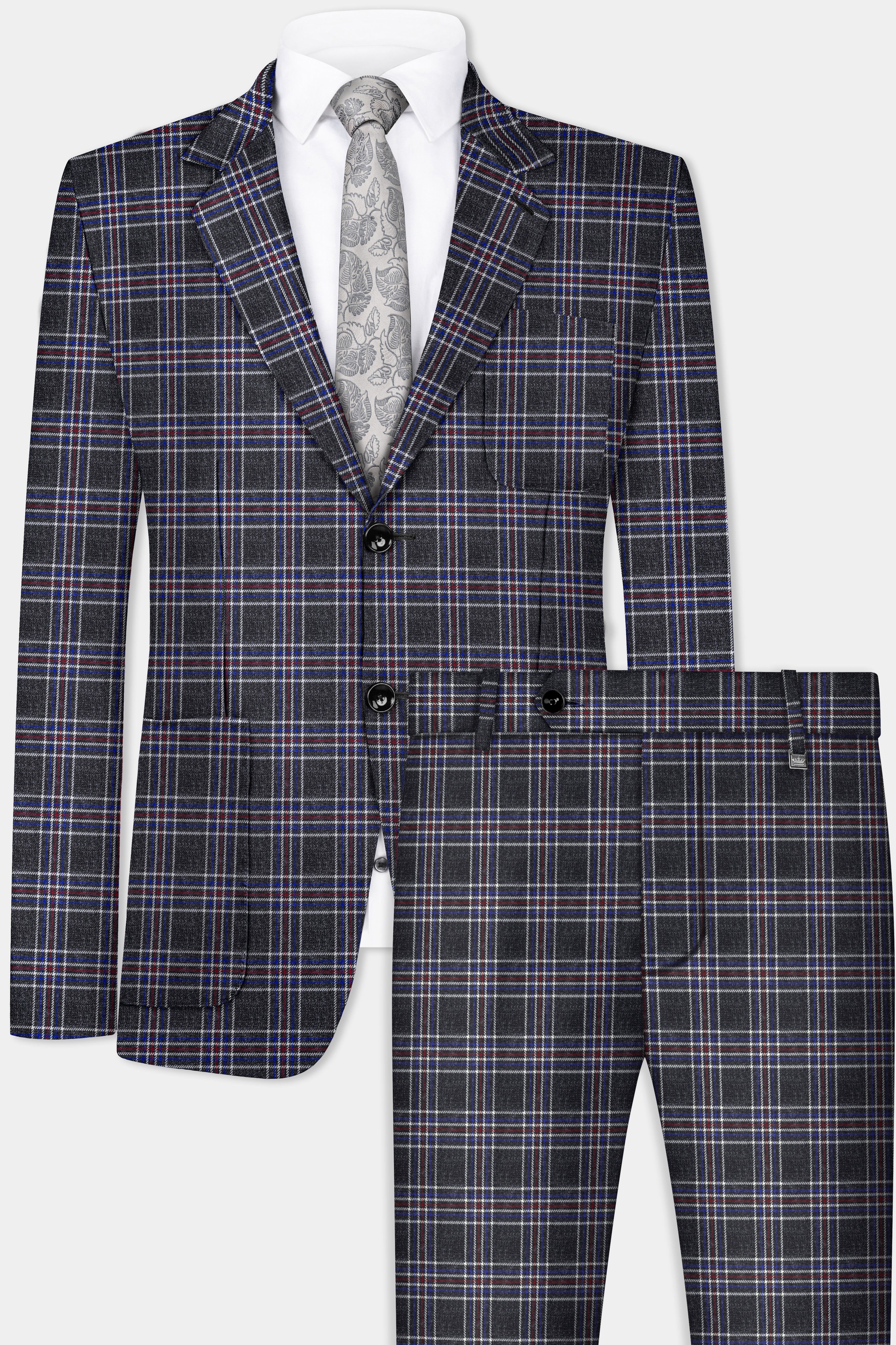Tuatara Gray Multicolour Plaid Tweed Suit