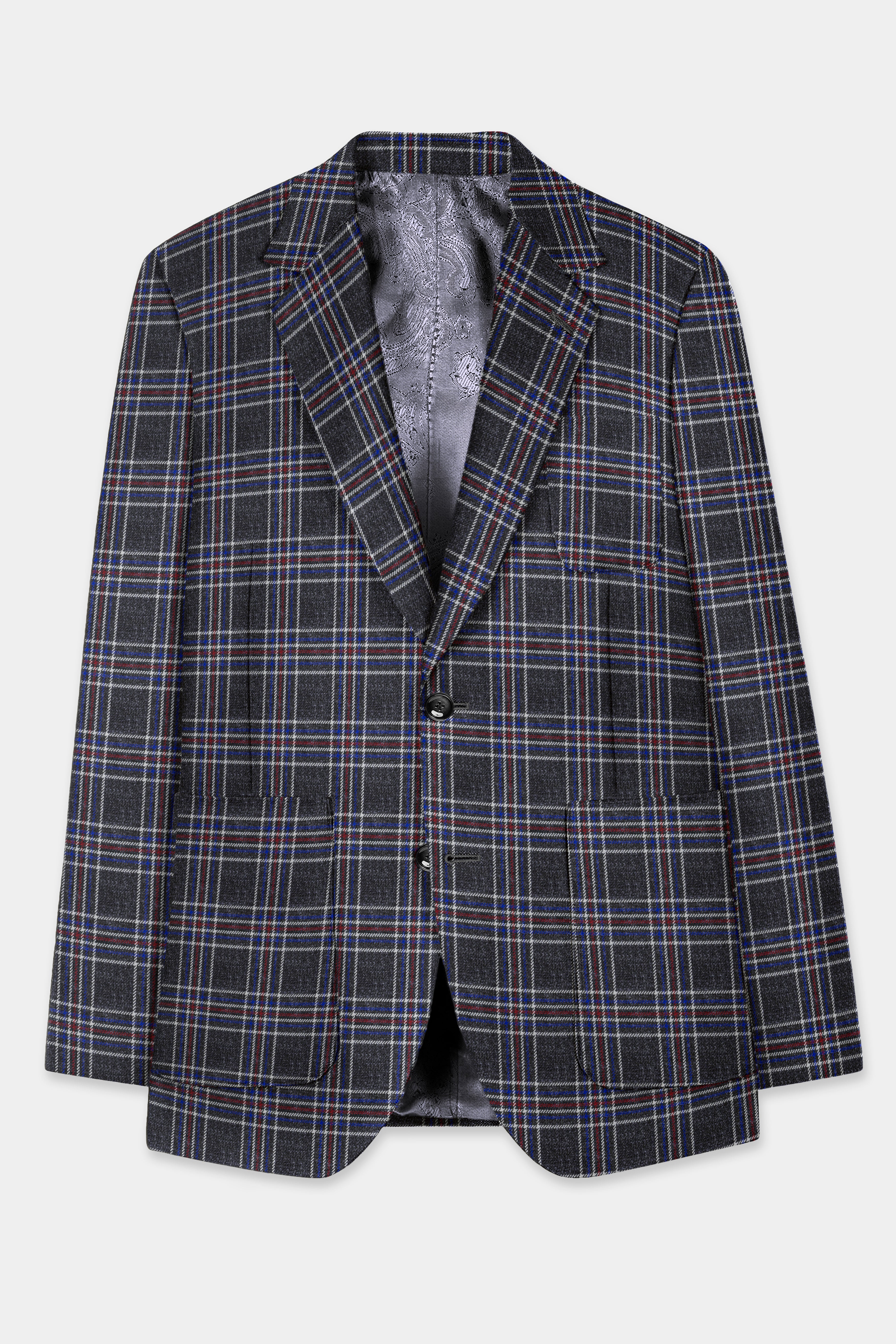 Tuatara Gray Multicolour Plaid Tweed Suit