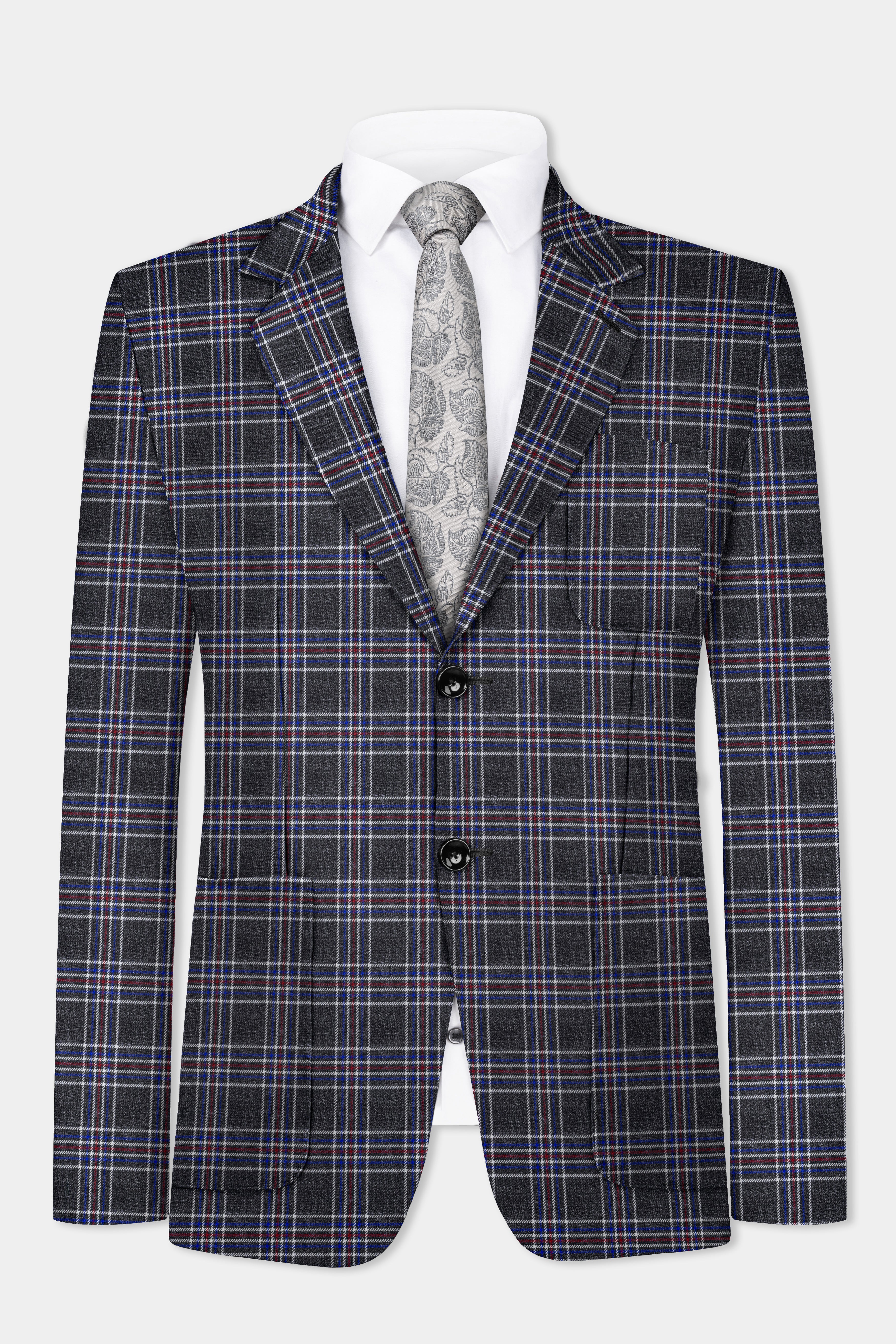 Tuatara Gray Multicolour Plaid Tweed Suit