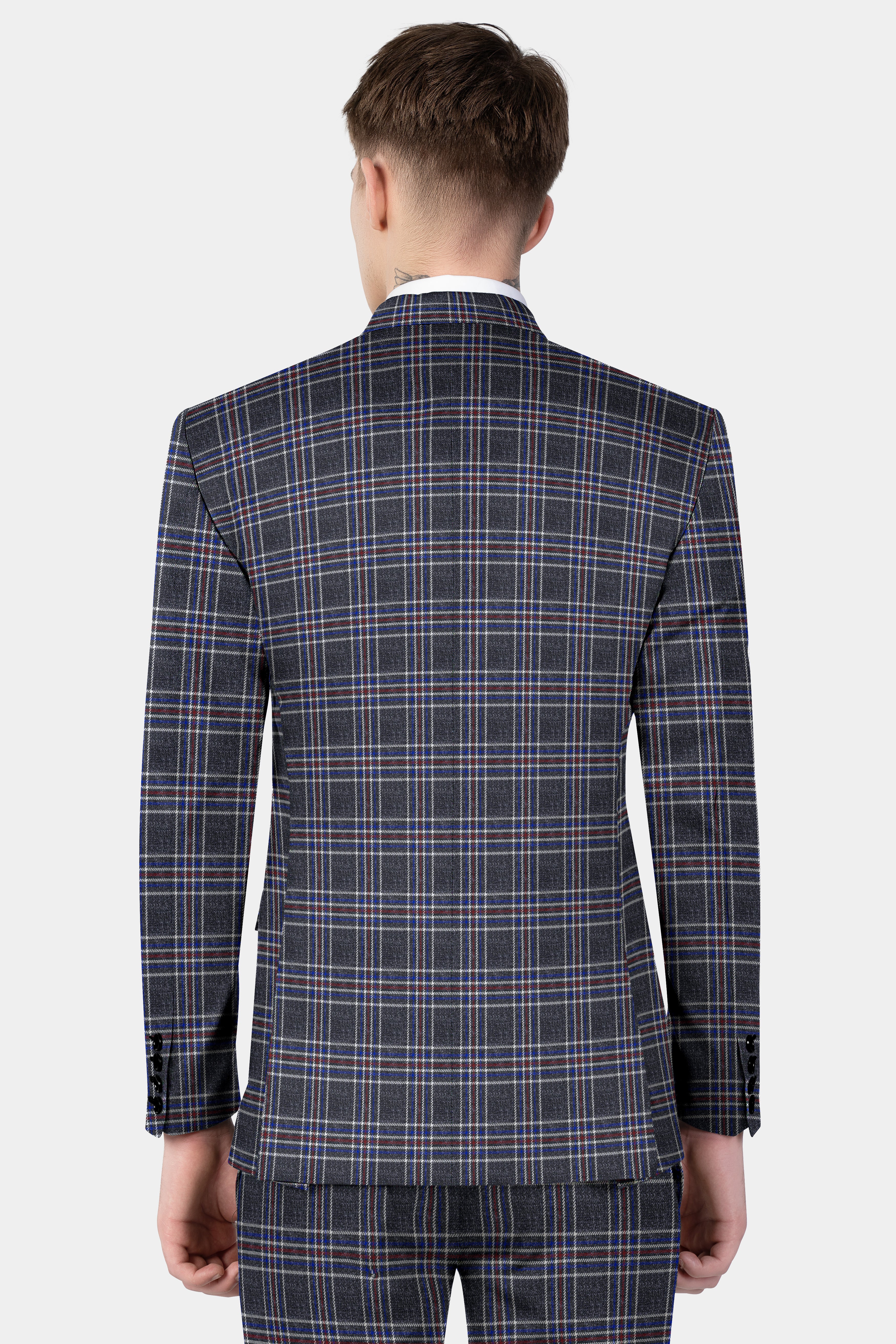 Tuatara Gray Multicolour Plaid Double Breasted Tweed Suit