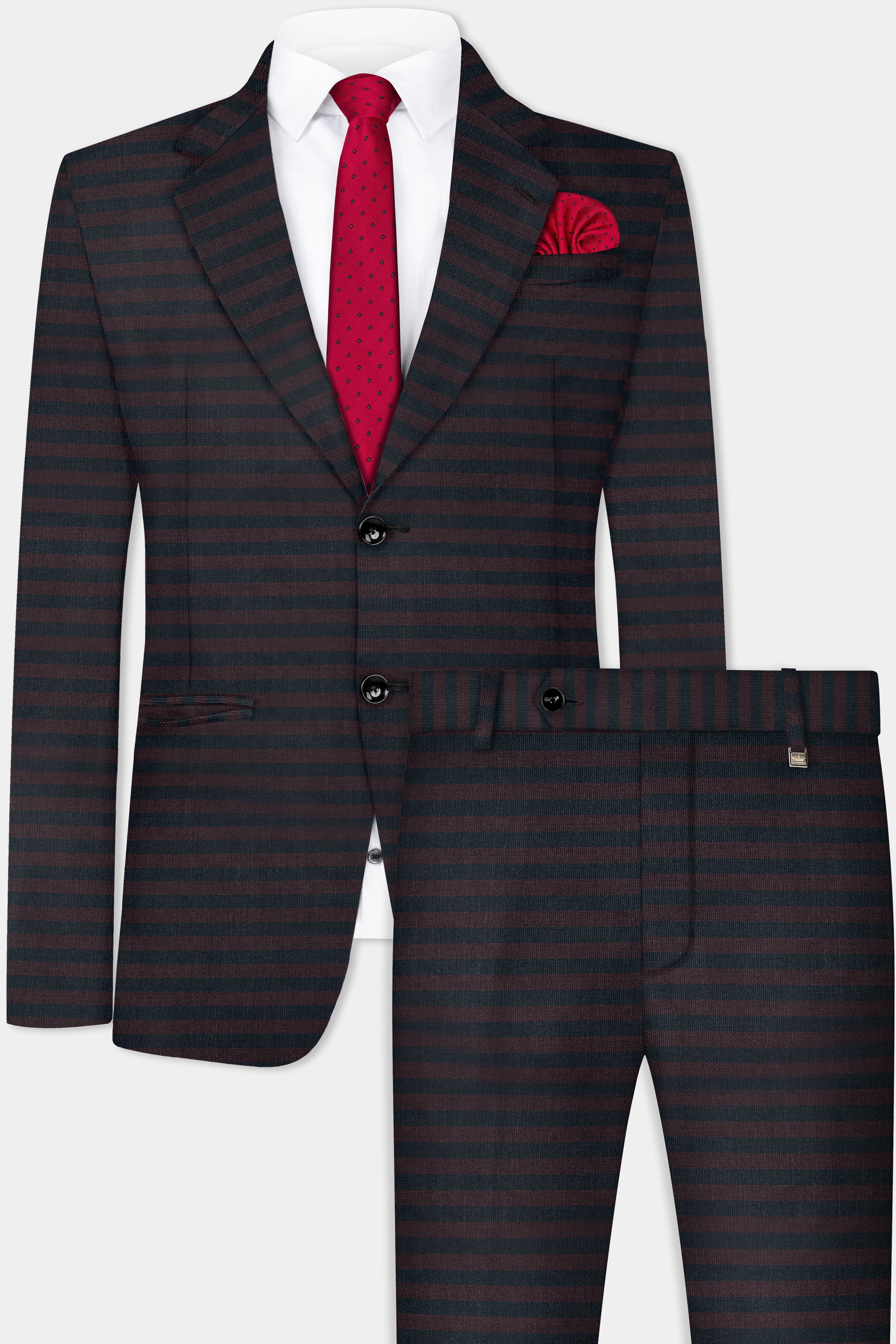 Jade Black with Shark Brown Striped Wool Blend Suit