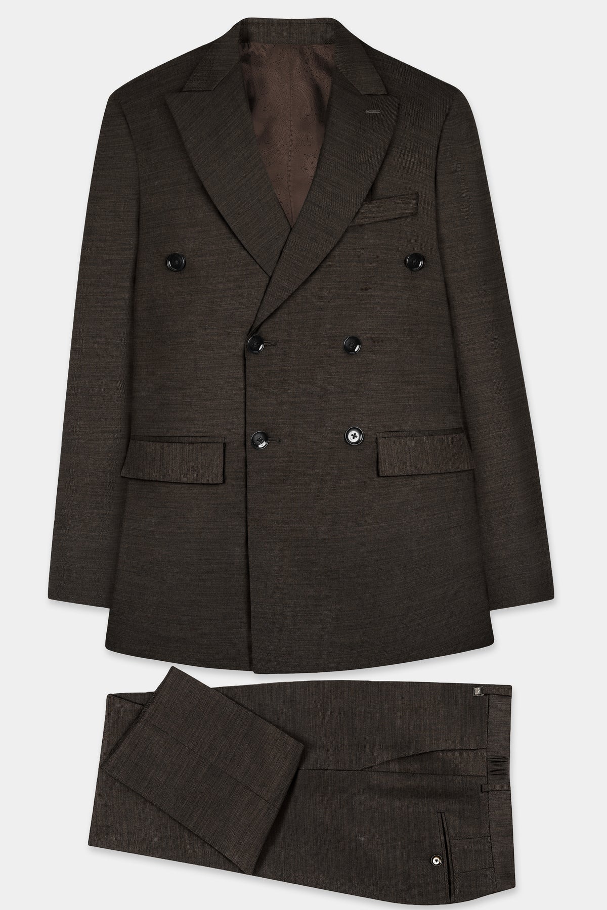 Eclipse Brown Textured Wool Blend Double Breasted Suit