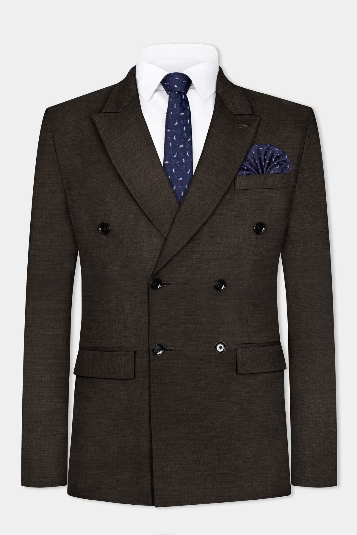 Eclipse Brown Textured Wool Blend Double Breasted Suit