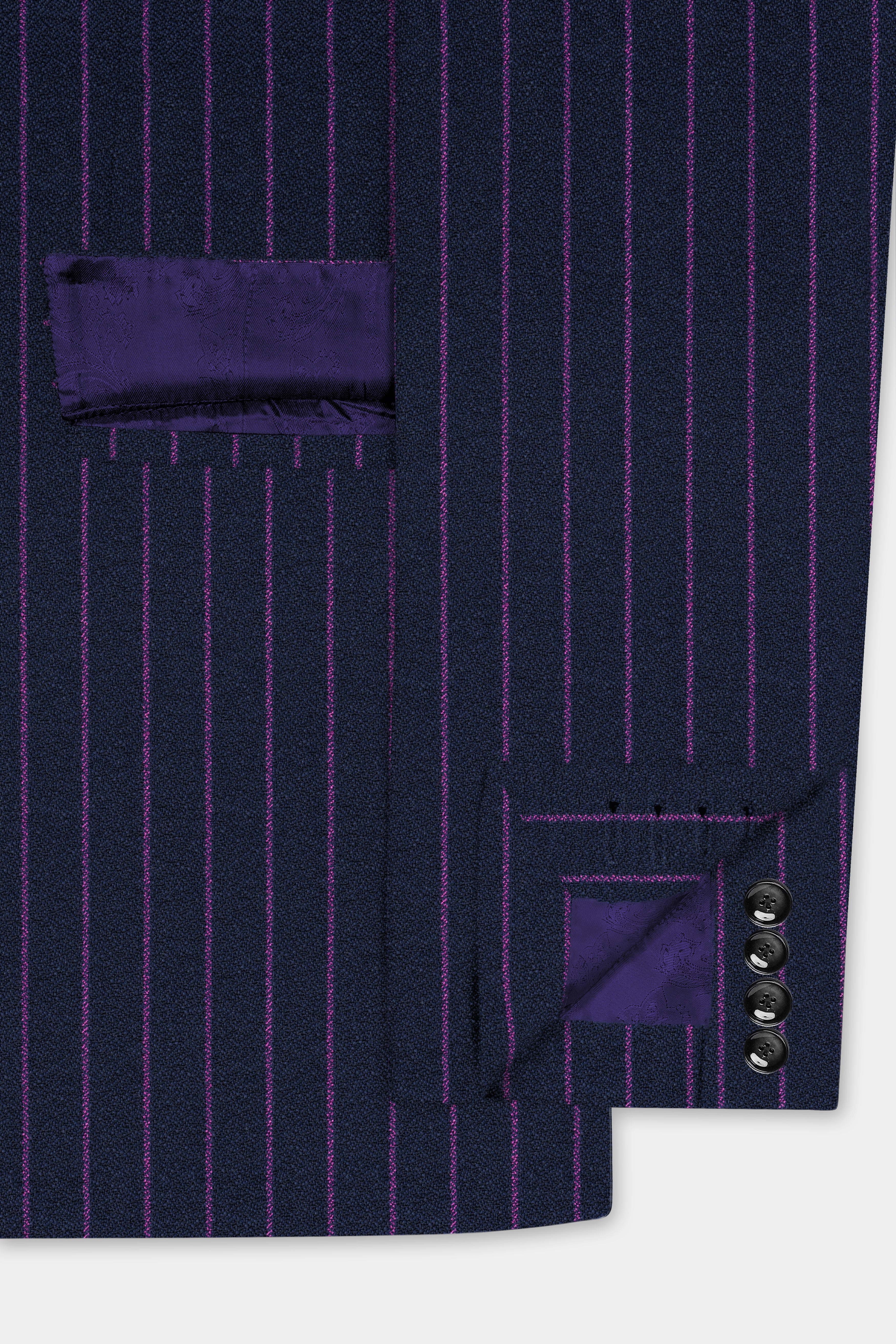 Steel Blue with Grape Purple Striped Wool Blend Suit
