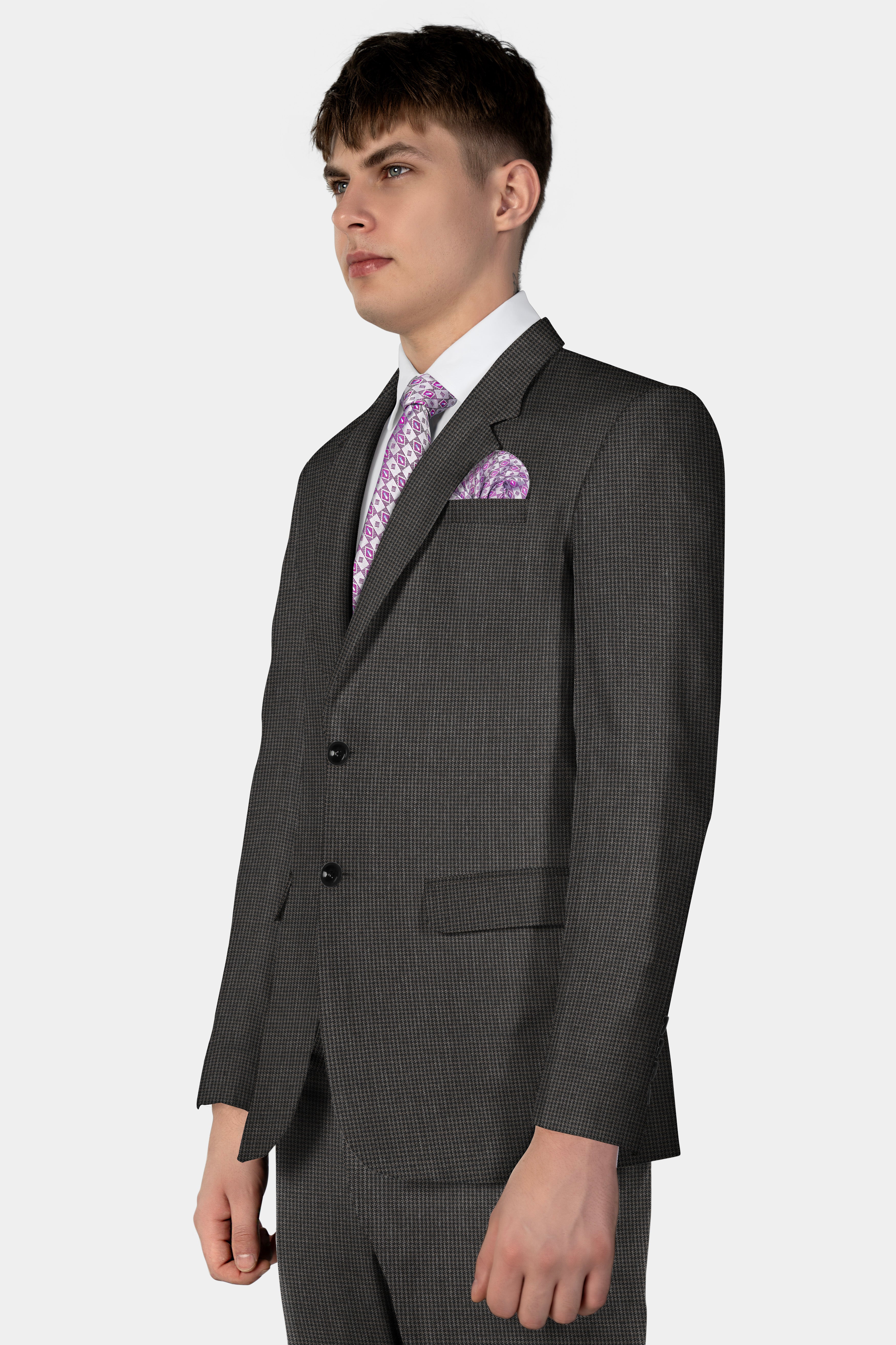 Iridium Brown Micro Checkered Wool Blend Suit