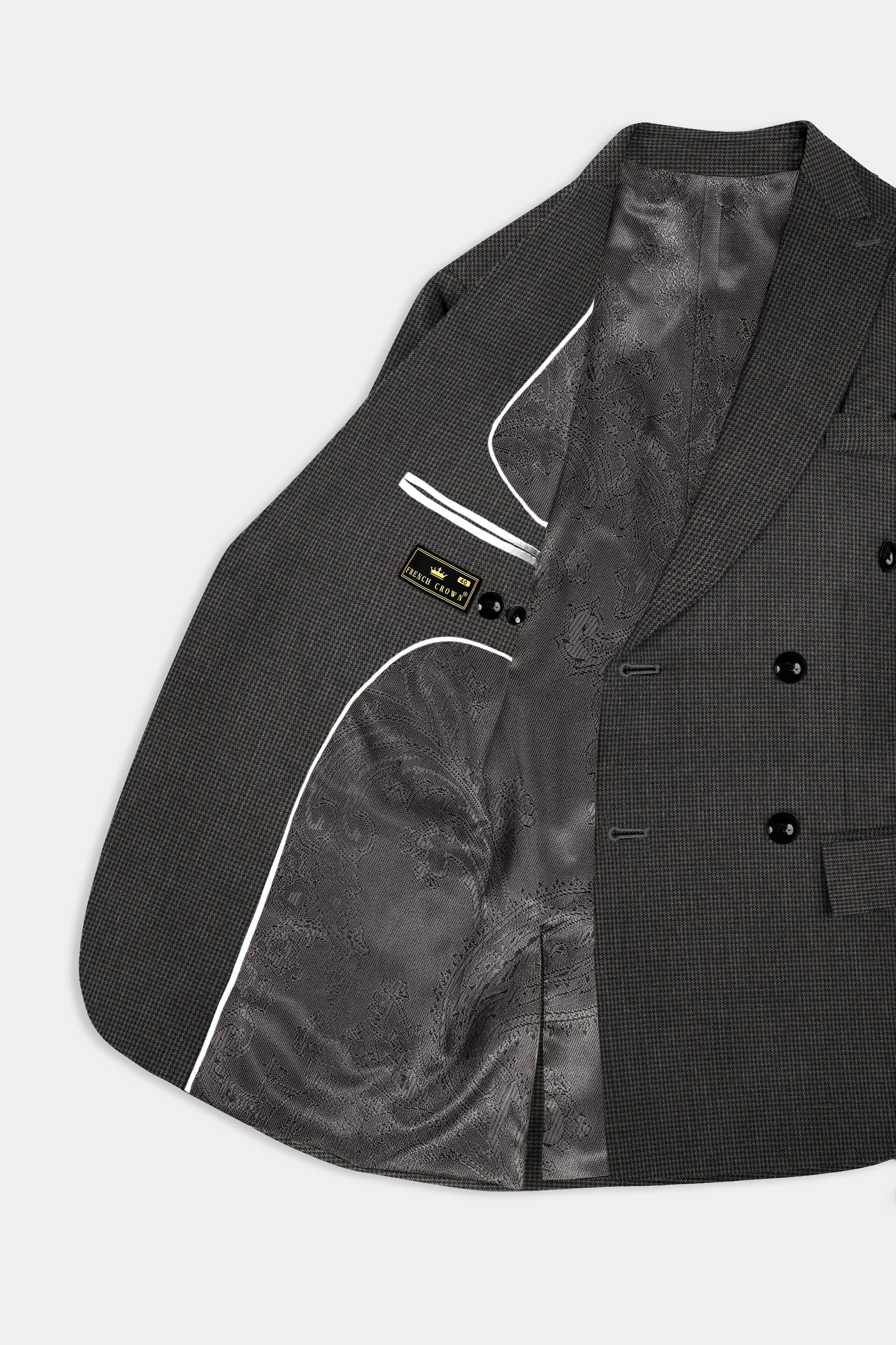 Iridium Brown Micro Checkered Wool Blend Double Breasted Suit