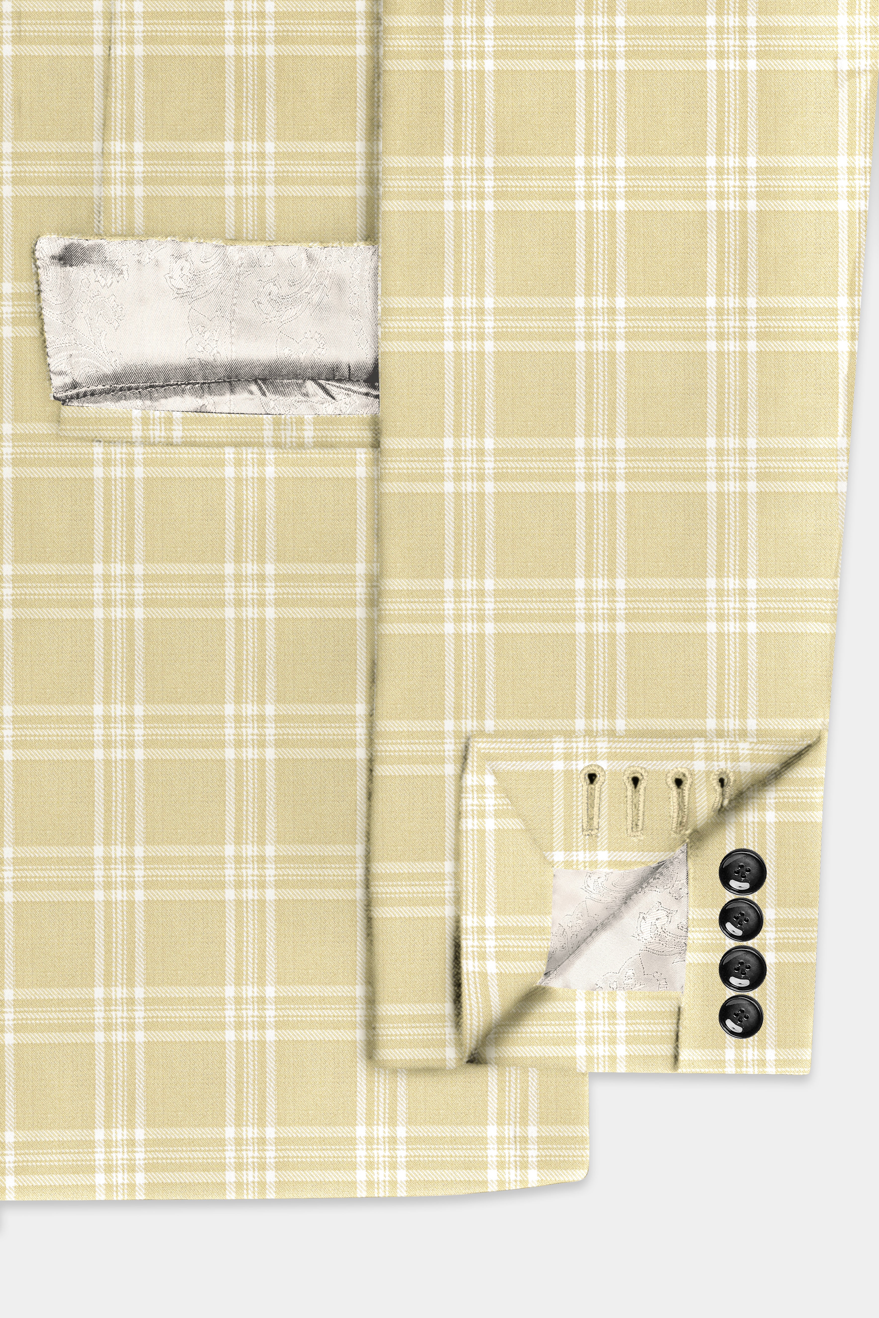 Desert Sand Cream Plaid Wool Blend Double Breasted Suit