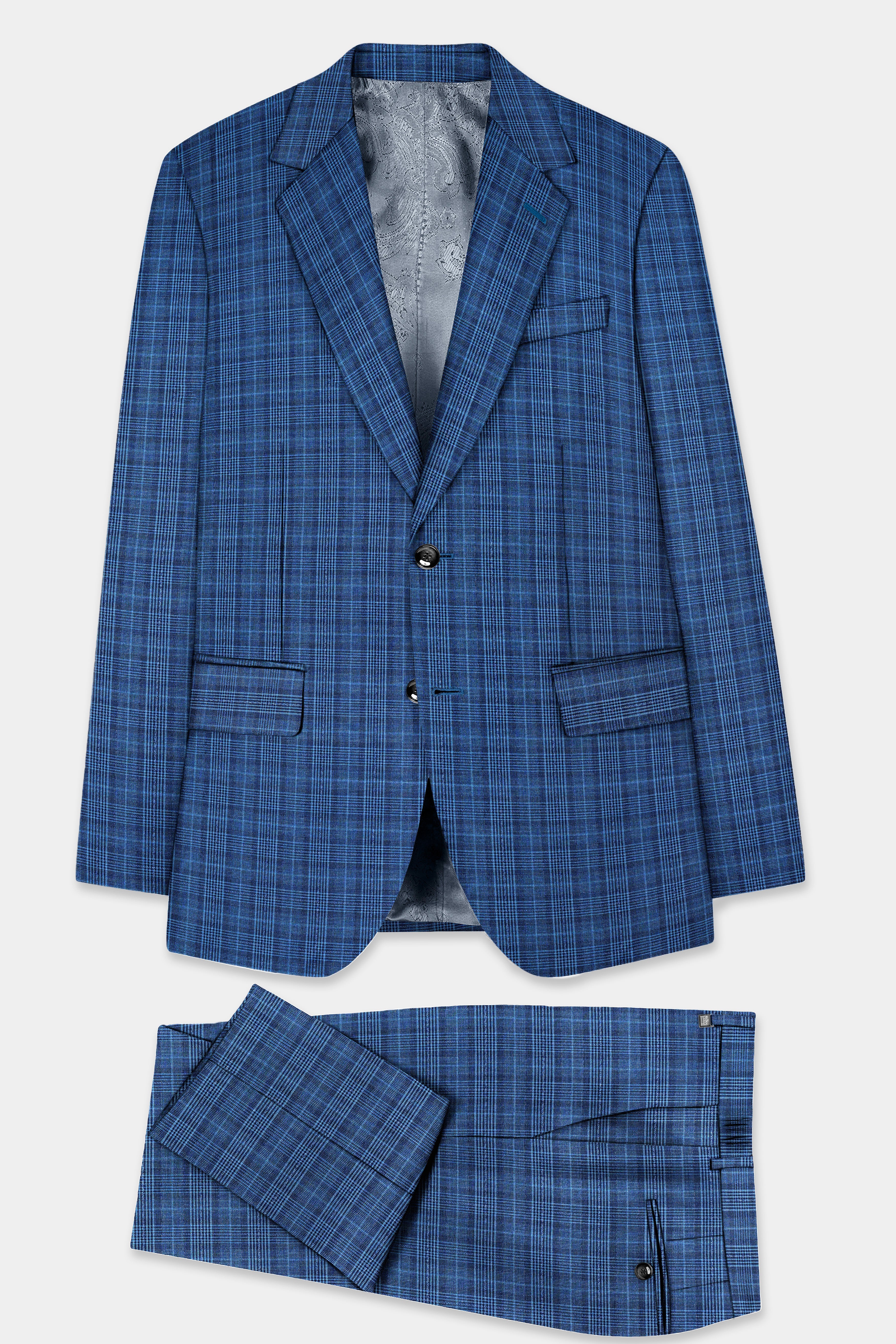 Mid Blue Plaid Suit