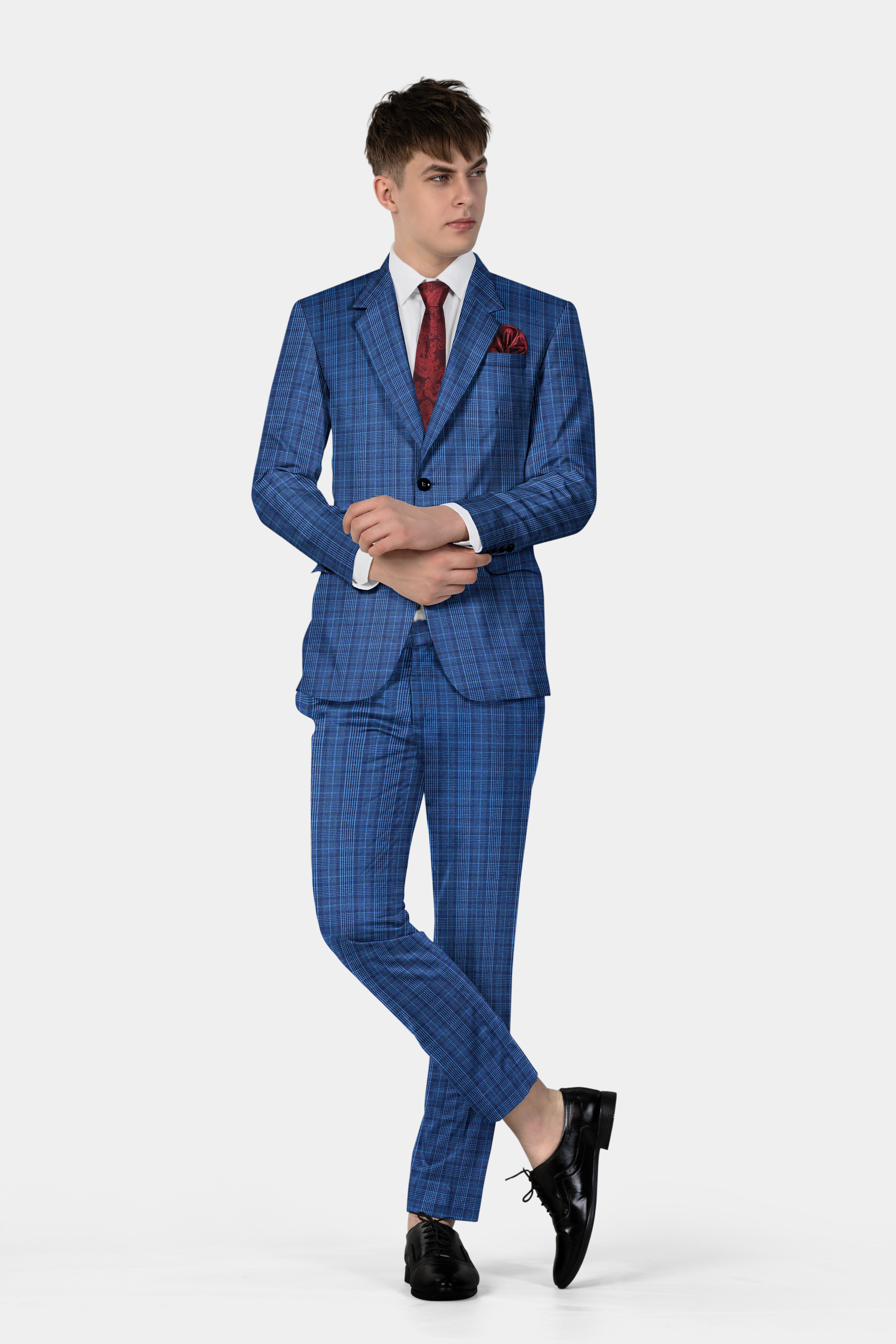 Mid Blue Plaid Suit