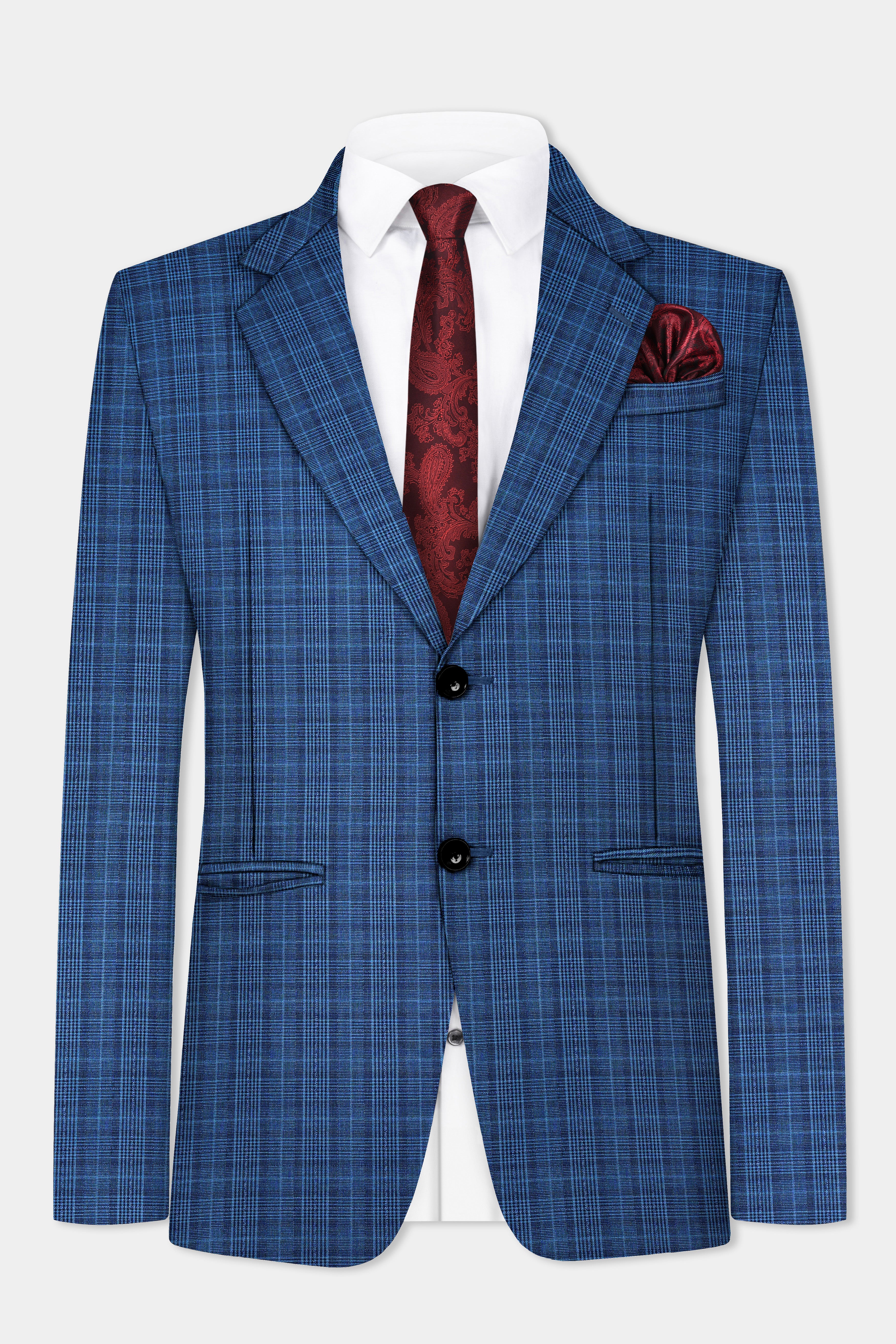 Mid Blue Plaid Suit