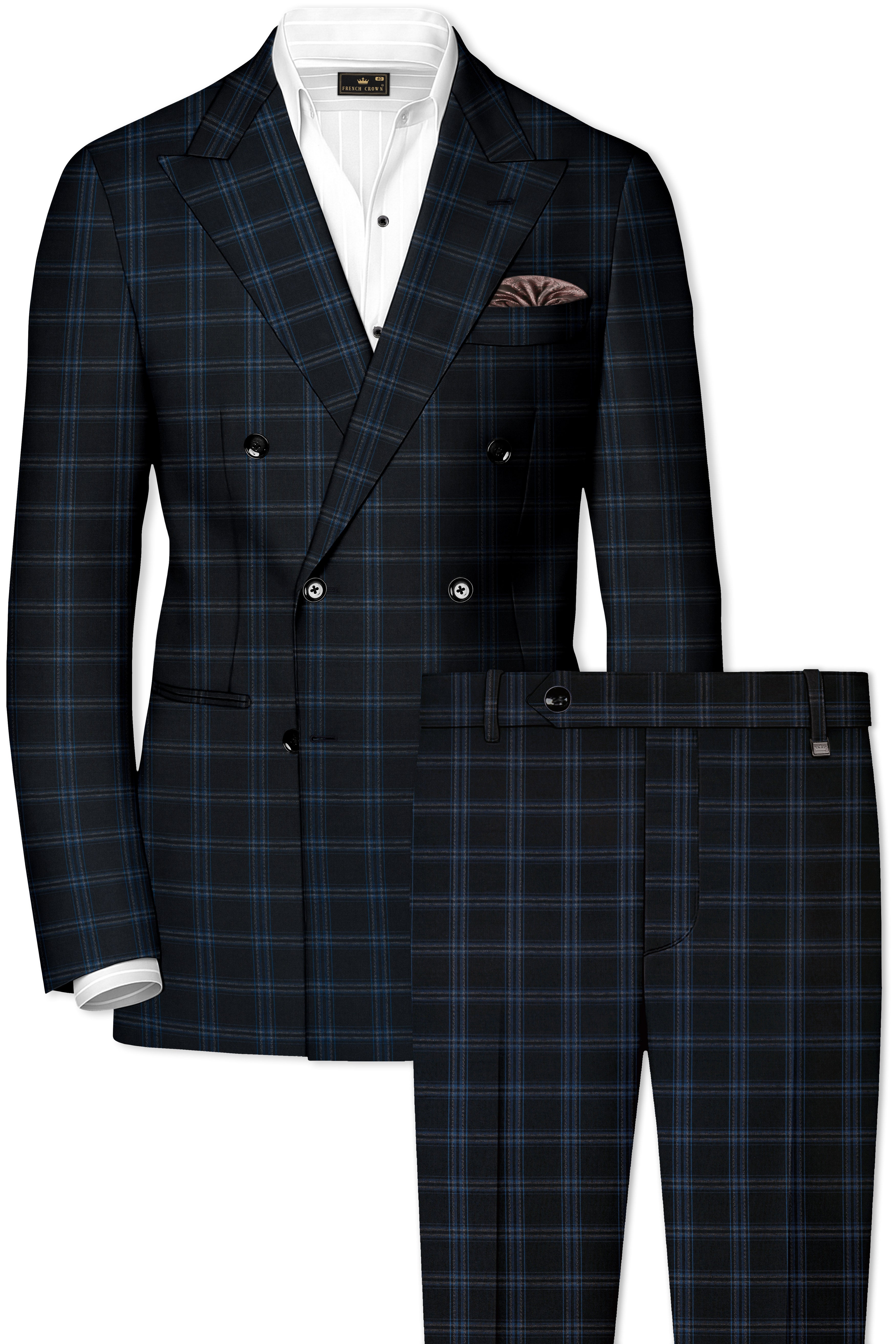 Dark Gray Windowpane Woolrich Double Breasted Suit